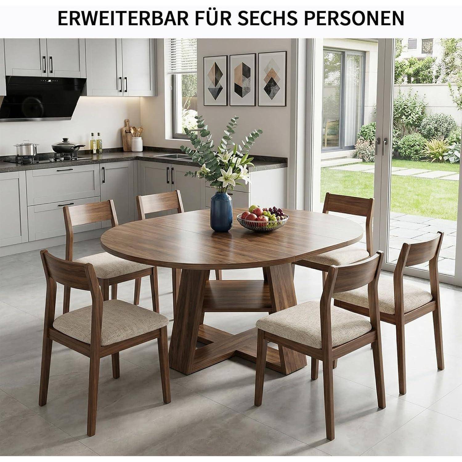 Esstisch ausziehbar rund-oval 110-150cm mit Stauraum