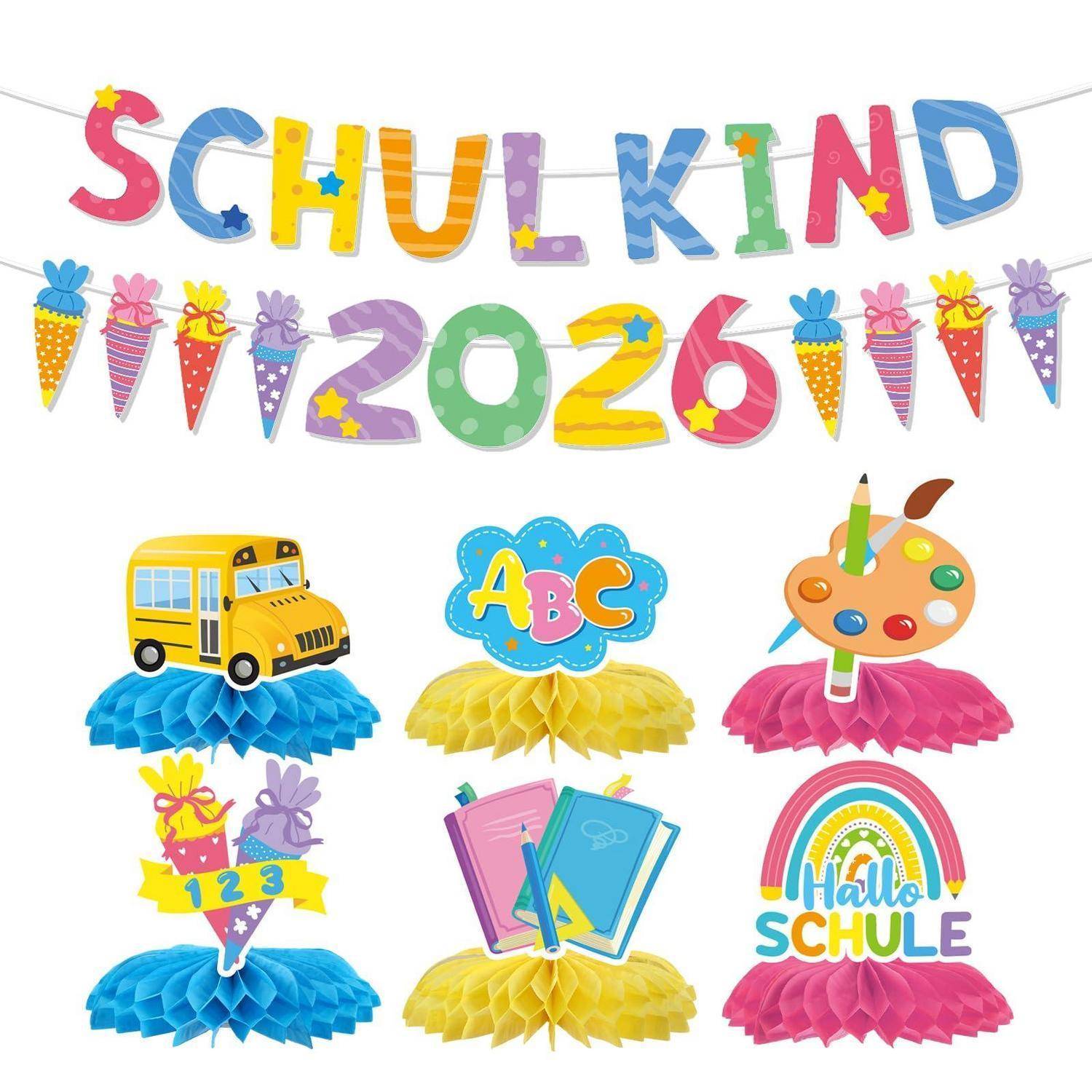 Einschulung Deko Set 2 Girlanden 6 Wabenmittelstücke Bunt