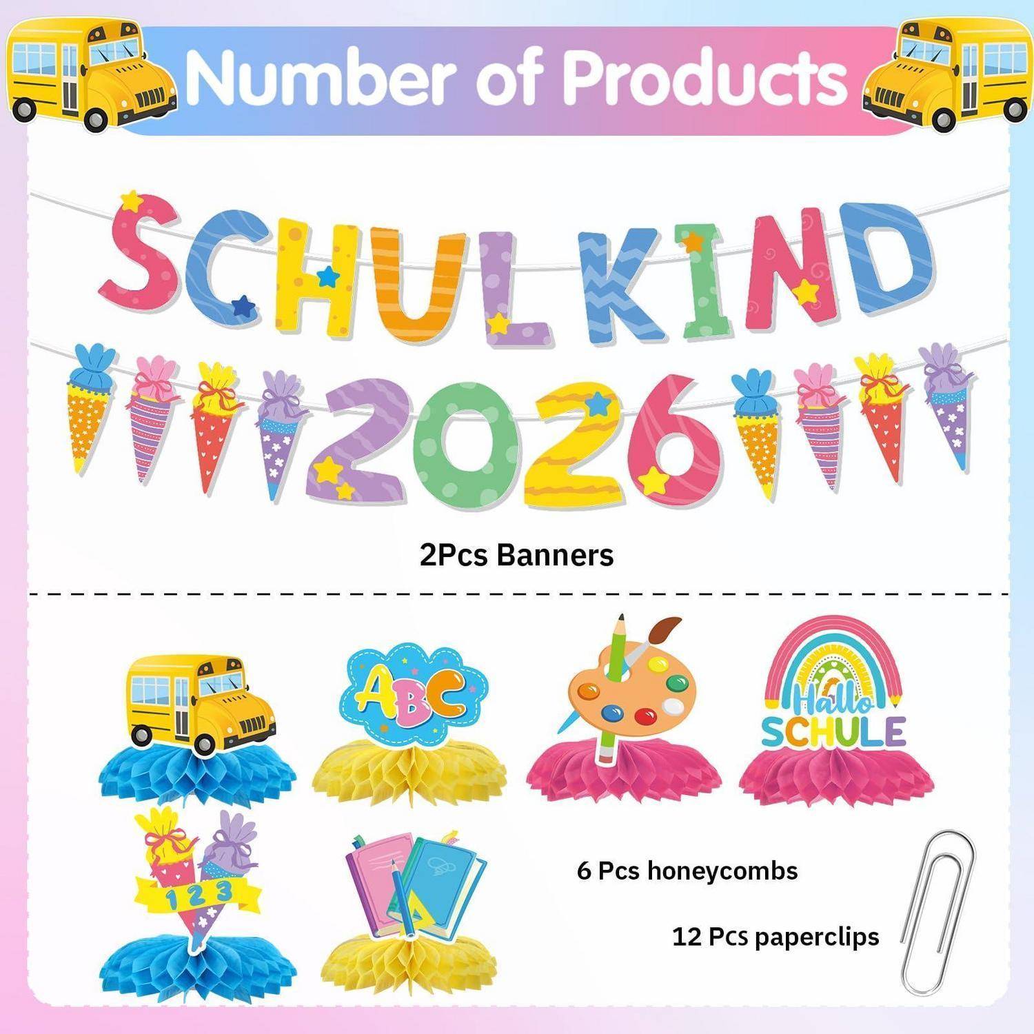 Einschulung Deko Set 2 Girlanden 6 Wabenmittelstücke Bunt