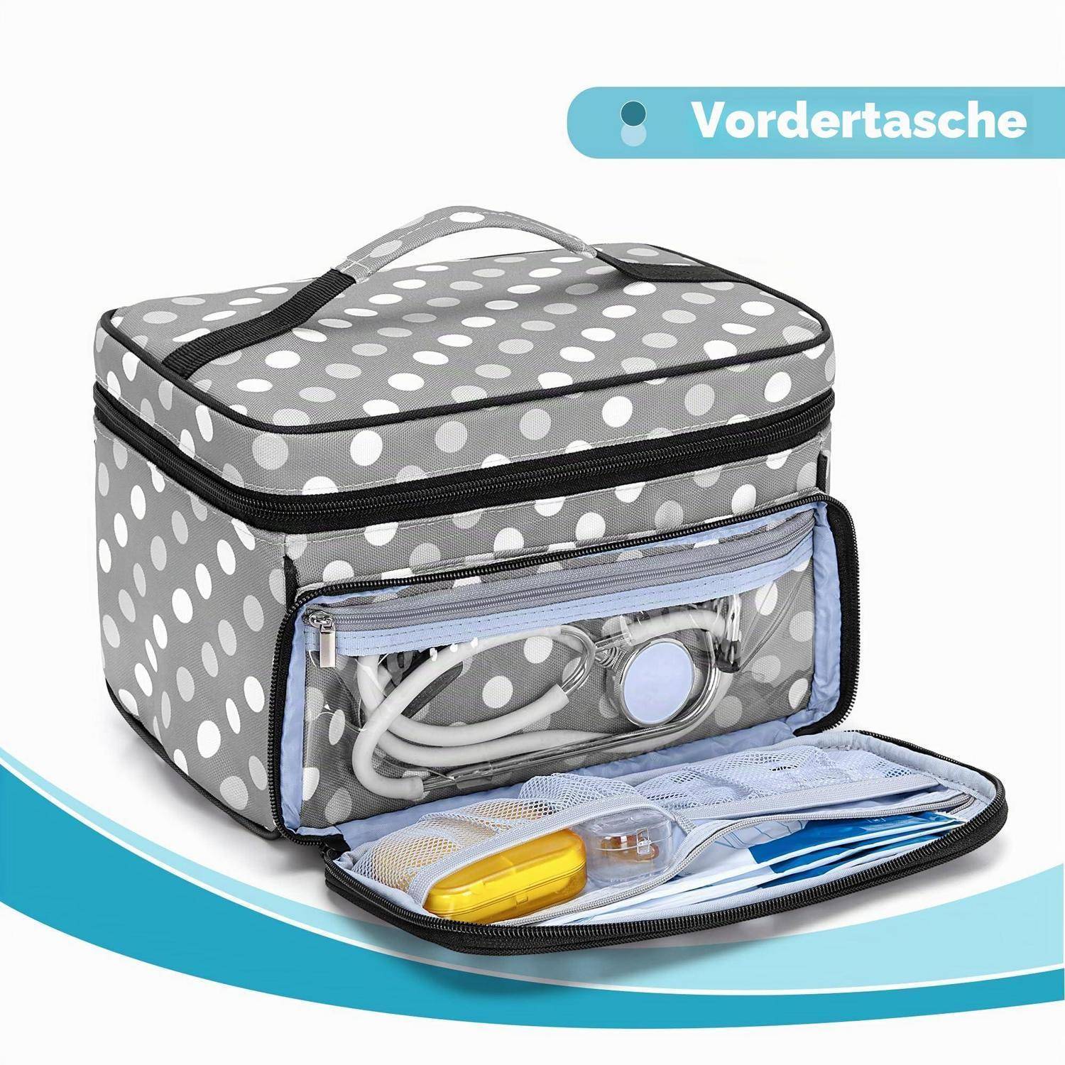 Medizintasche Grau Punkt 27x17x18cm mit Trennwänden und Griff