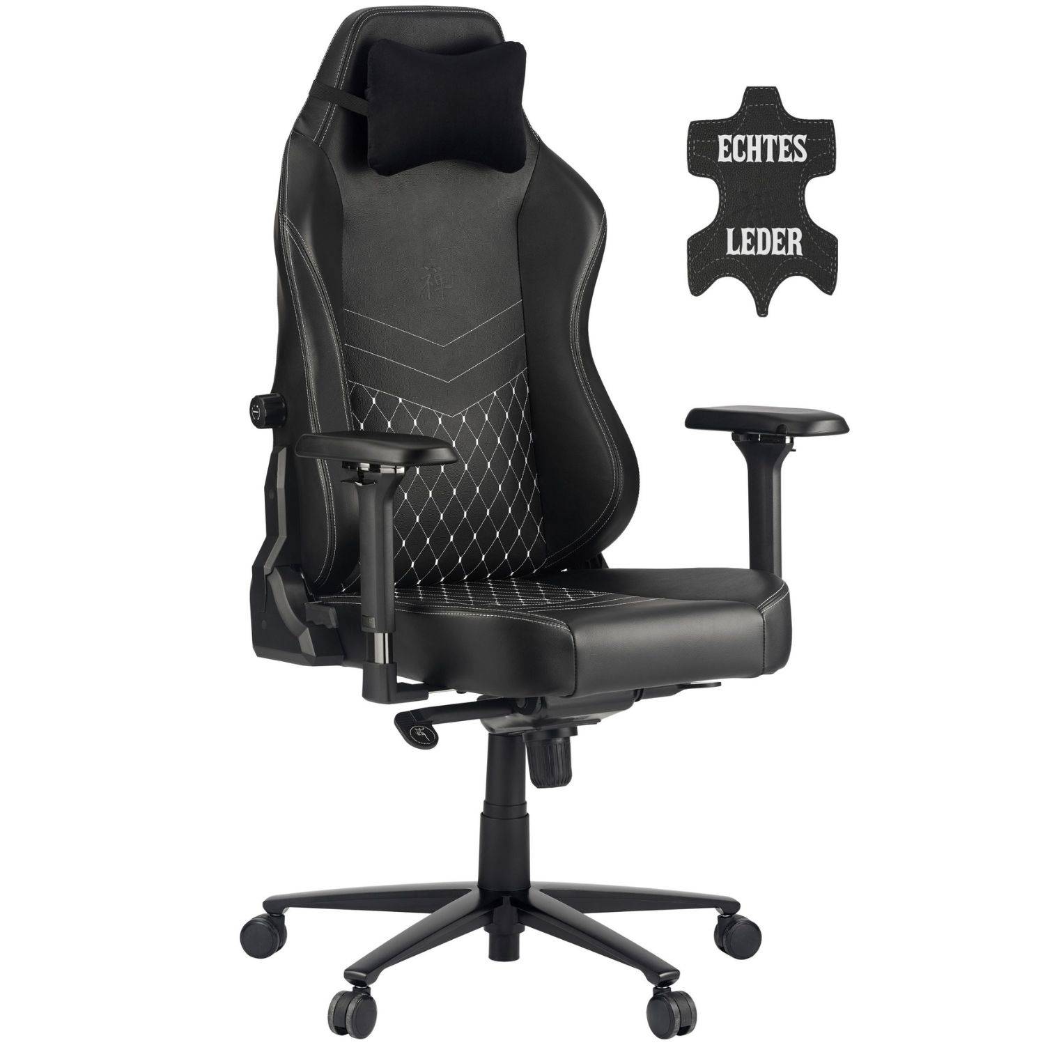 ZEN SAGA Echtleder Gaming Stuhl bis 130kg Schwarz