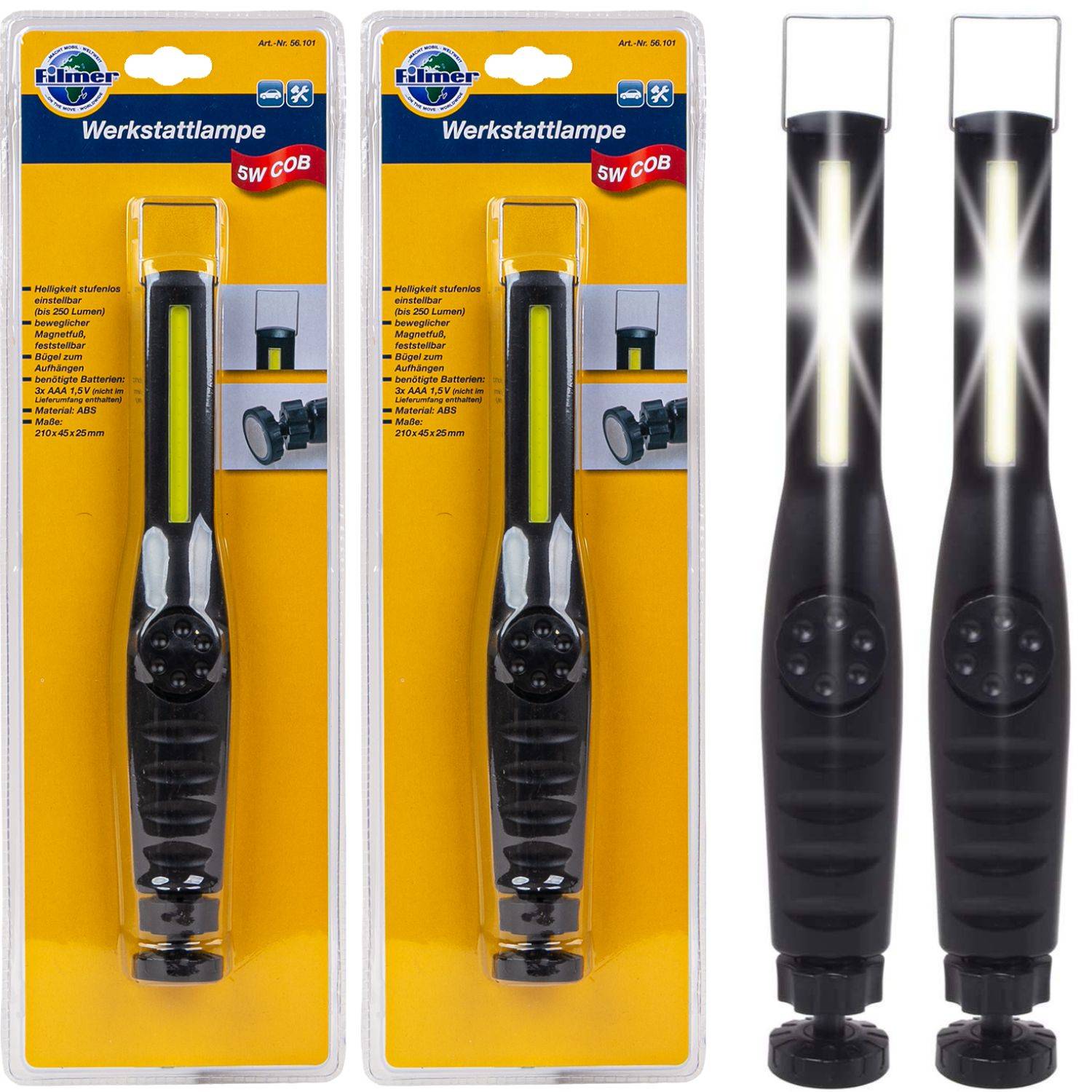 2x Werkstatt-Handlampe 5W COB LED Magnet + Bügel