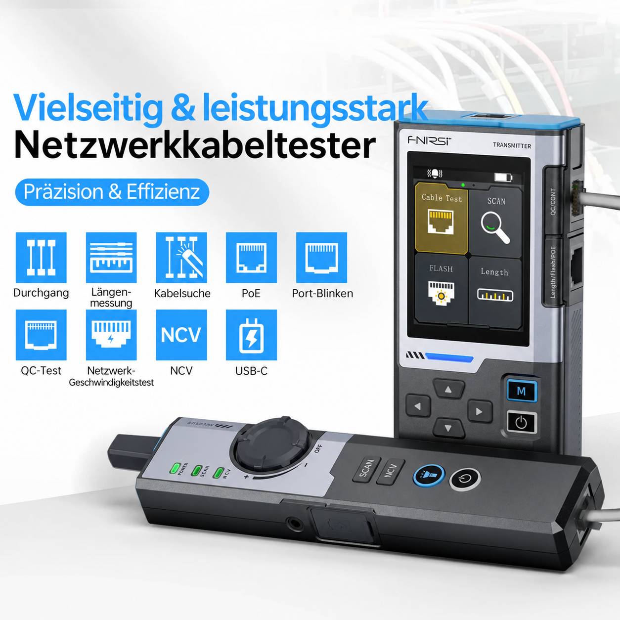 FNIRSI LPM-10A Netzwerkkabel-Tester und Leitungssucher mit PoE-Test und Farbdisplay