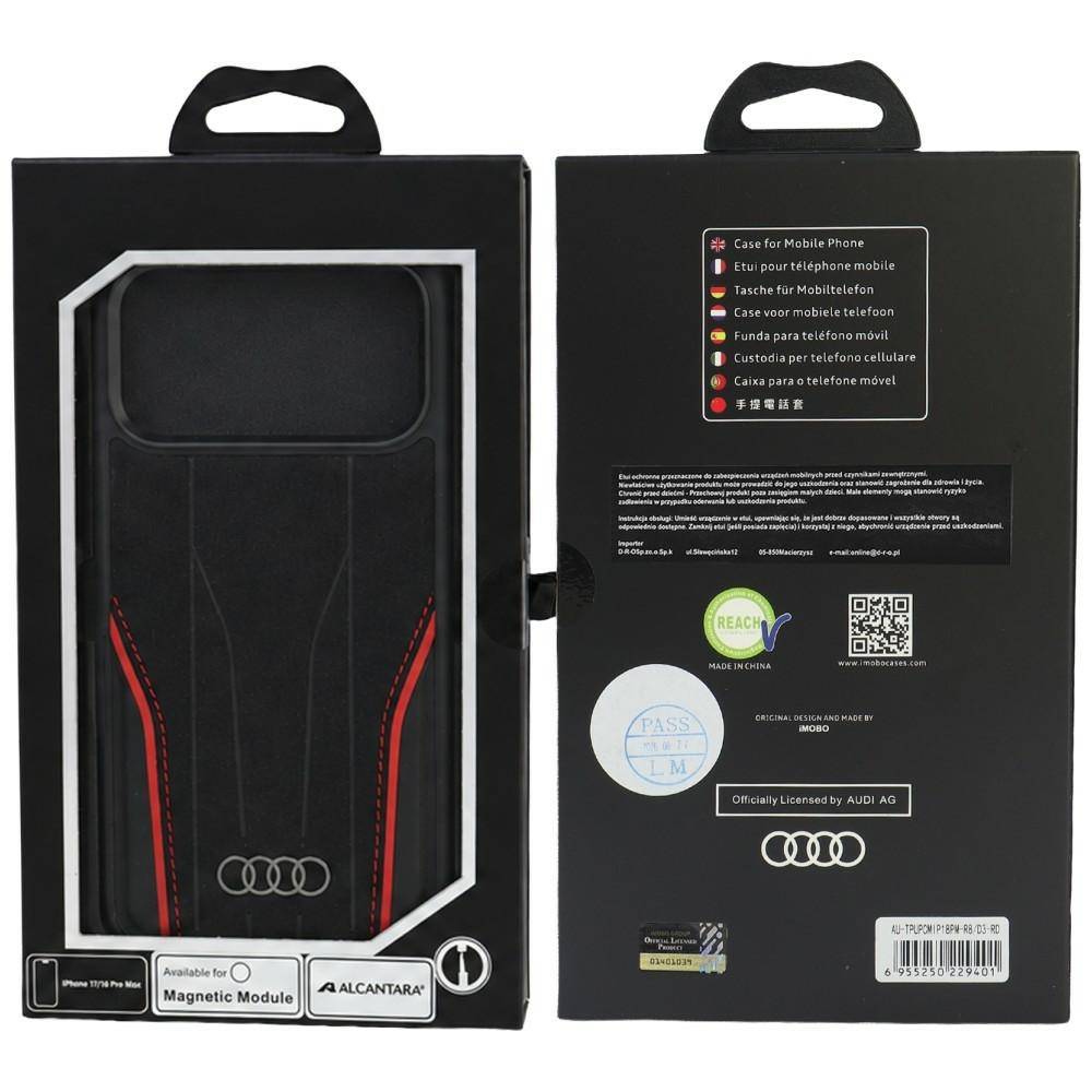 Audi R8 Hülle iPhone 17 Pro Max /18 Pro Max MagSafe Echtleder schwarz Logo