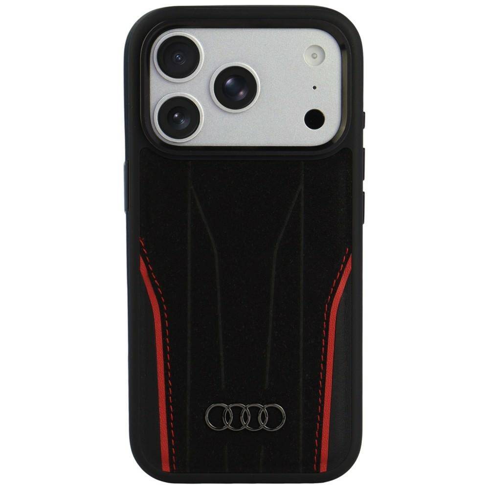 Audi R8 Hülle iPhone 17 Pro/18 Pro MagSafe Echtleder schwarz Logo