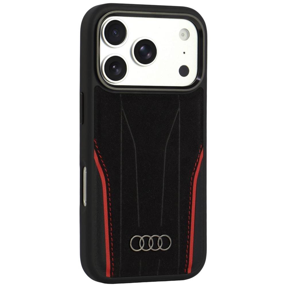 Audi R8 Hülle iPhone 17 Pro/18 Pro MagSafe Echtleder schwarz Logo
