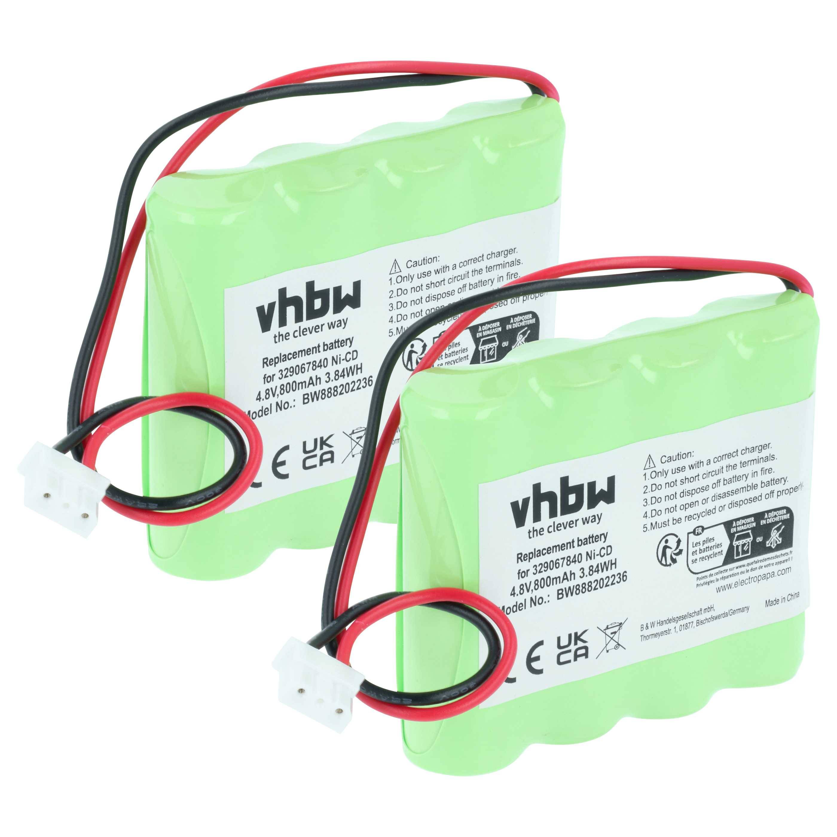 vhbw 2x Akku Ersatz für Schneider 4BD-AA800BT, 329067840, 513141006 | für Fluchtweg, Notfallbeleuchtung (800 mAh, 4,8 V, NiCd)