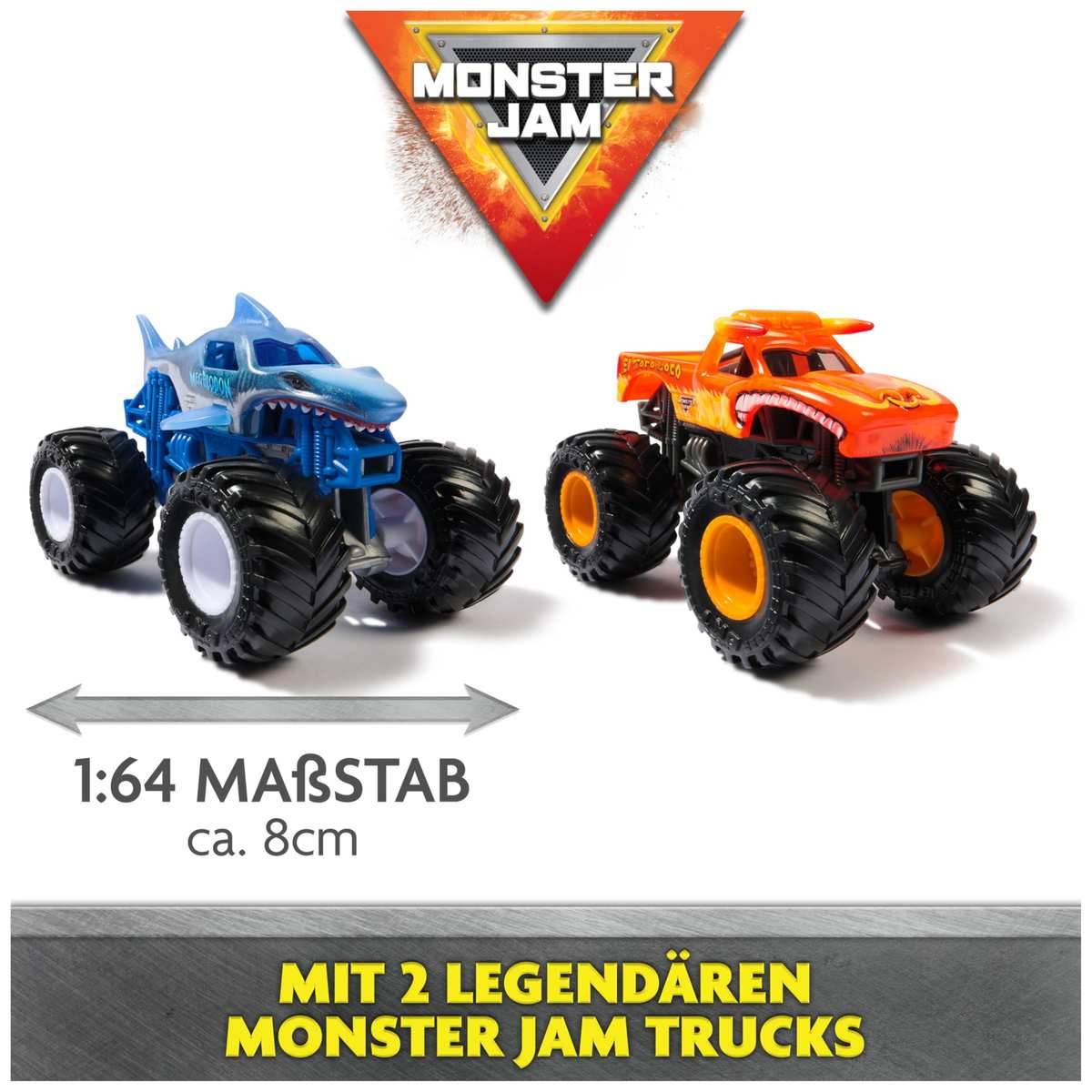 Monster Jam Supercharge Speedway Spielset Truck Megalodon+EL Toro Loco 1:64 3+