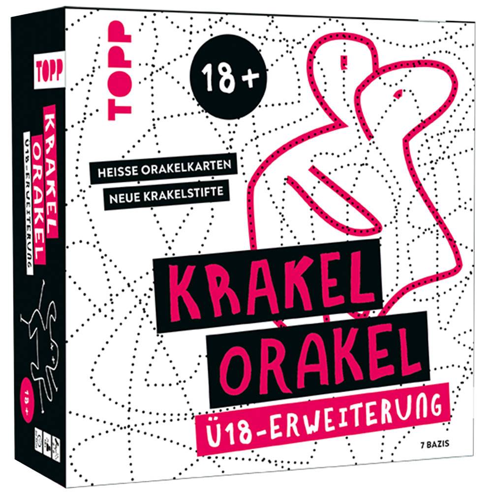 Schachtel für 'KRAKEL ORAKEL U18-ERWEITERUNG', ein Partyspiel ab 18 Jahren mit heißen Orakelkarten und neuem Kritzelstift.