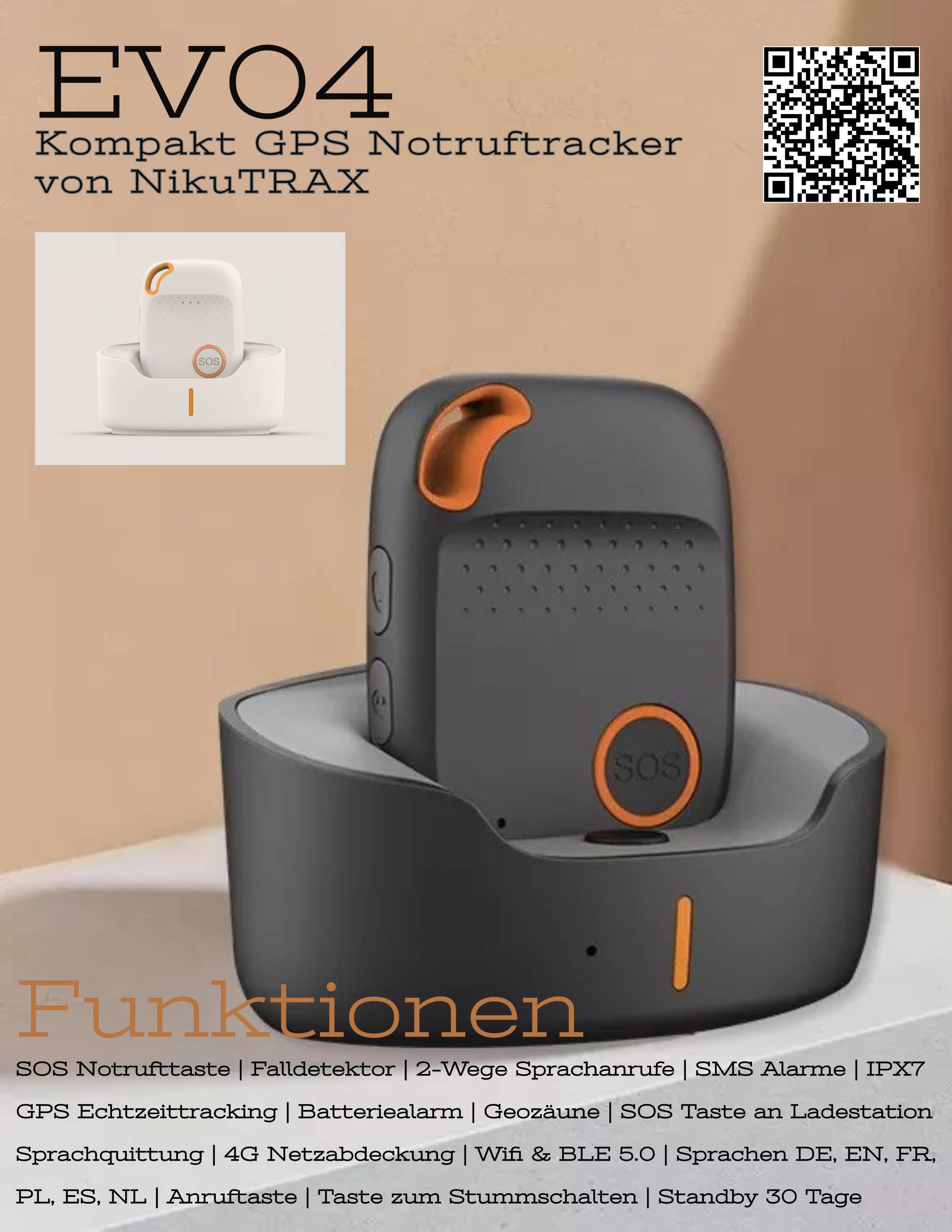 Kompakt GPS Notruftracker EV04 mit Sprachquittung Schwarz