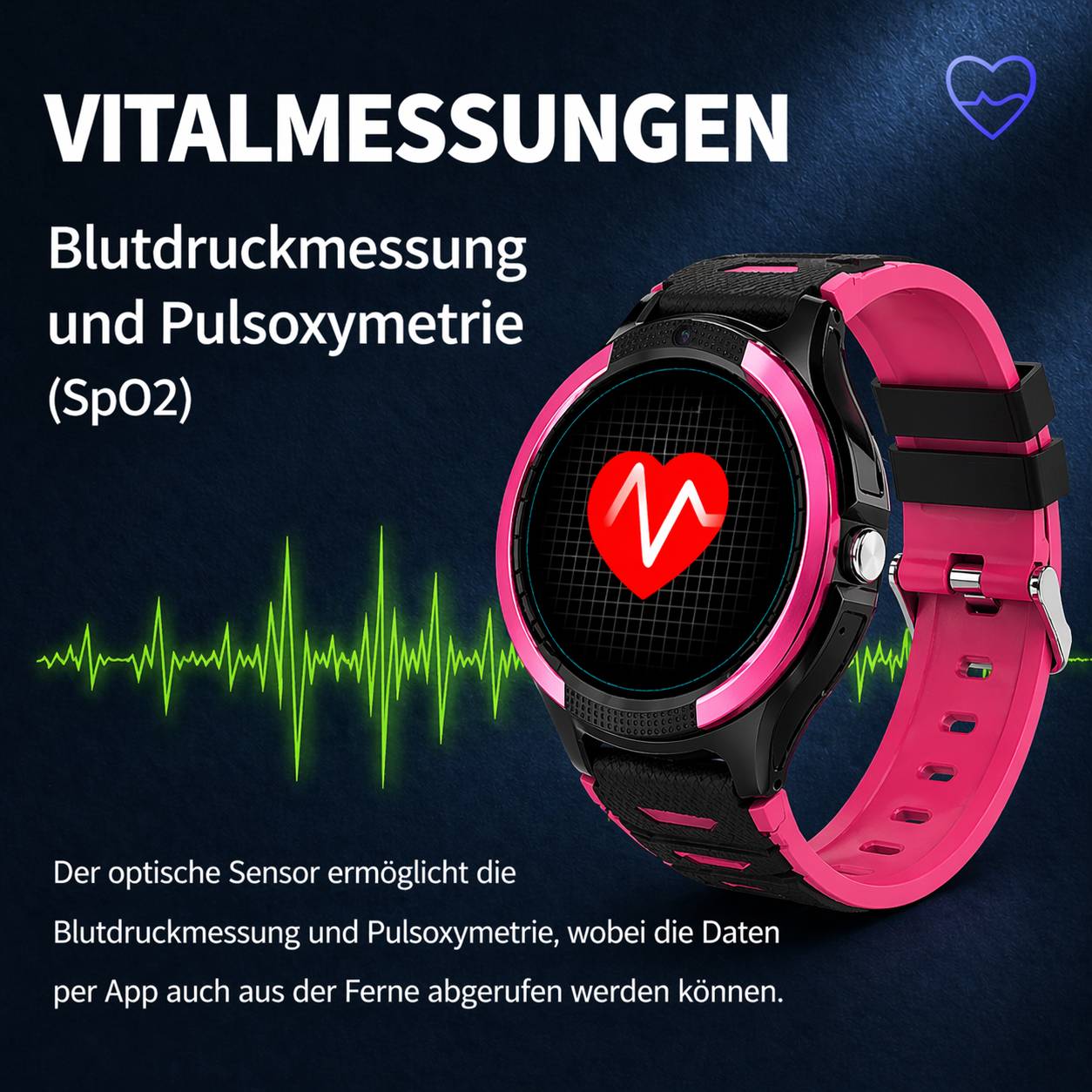 Seniorenuhr NC120S 4G mit Sturzerkennung, Vitalmessung &amp; GPS-Tracking – Berry Metallic