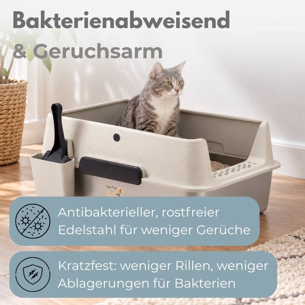 Edelstahl Katzenklo XXL Katzentoilette Edelstahl Katzenklo hoher Rand Wanne Metall Offen Katzen WC Geruchsarm Katzentoilette mit Schaufel Katzen