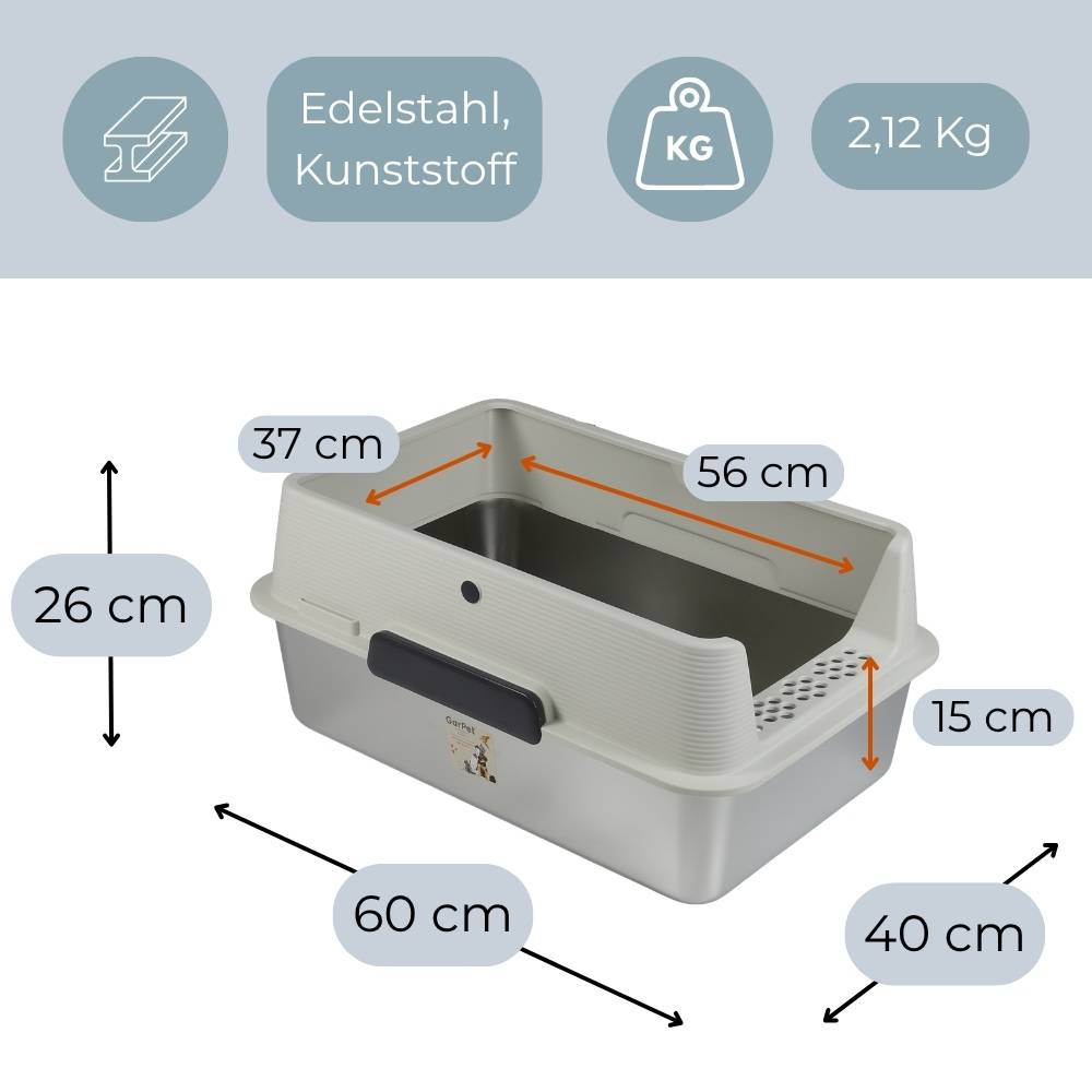 Katzenklo Edelstahl Hoher Rand Katzentoilette Edelstahl Wanne mit Spritzschutz Katzenklo Groß Metall Katzen WC Geruchsarm Katzentoilette Offen