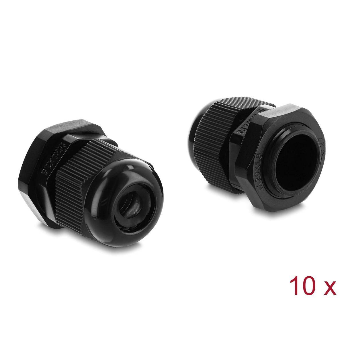 Zwei schwarze Kabelglands/Steckverbinder auf weißem Hintergrund, mit „10 x