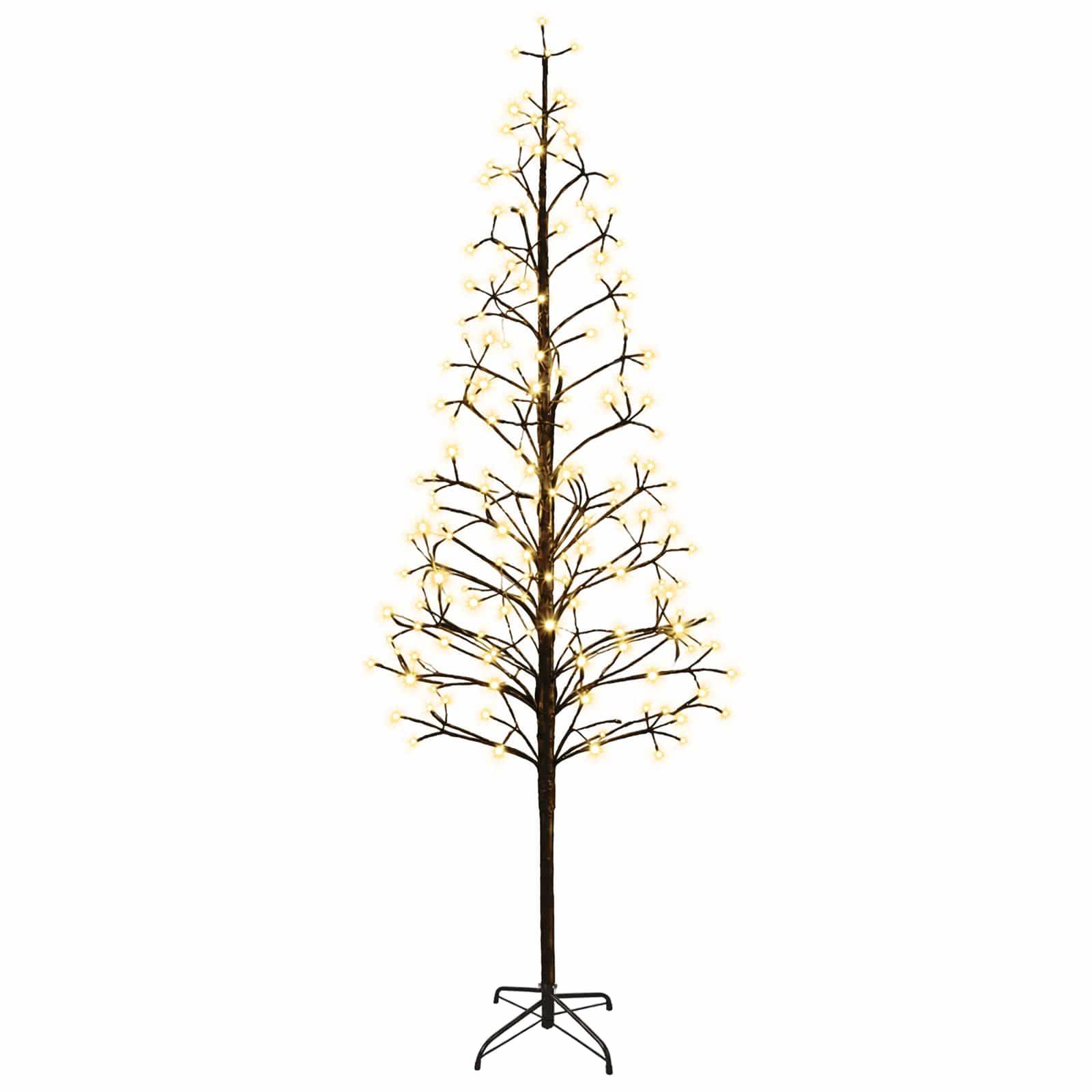 Hoher dekorativer LED-Baumlichter mit kahlen Ästen und warmgelben Lichtern auf einem Ständer vor weißem Hintergrund.