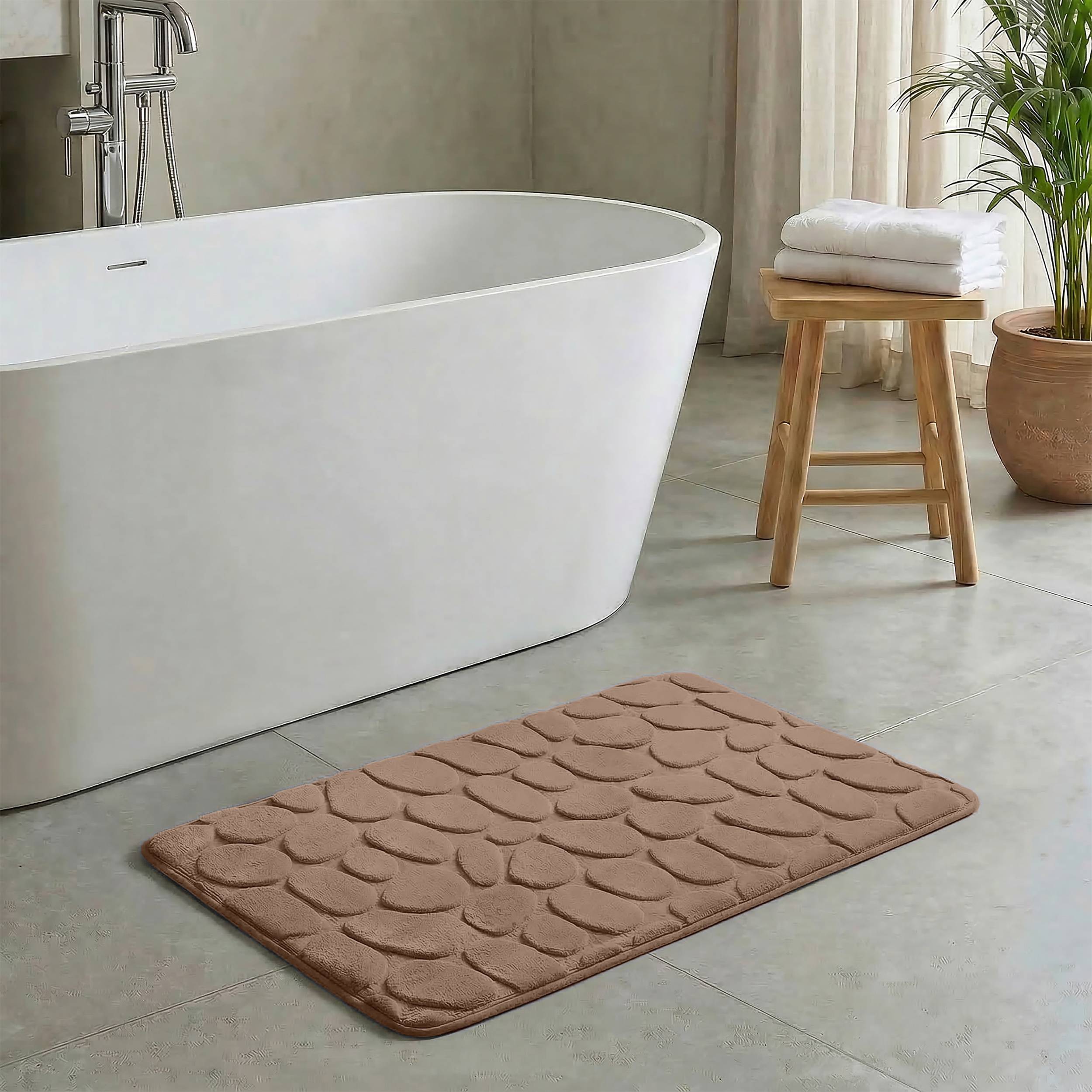 MSV - Luxus Memory Foam Kiesel Badematte - Ultra-saugfähige Mikrofaser, rutschfeste Rückseite - Ideal für das Badezimmer - 40 x 60 cm - Cappuccino