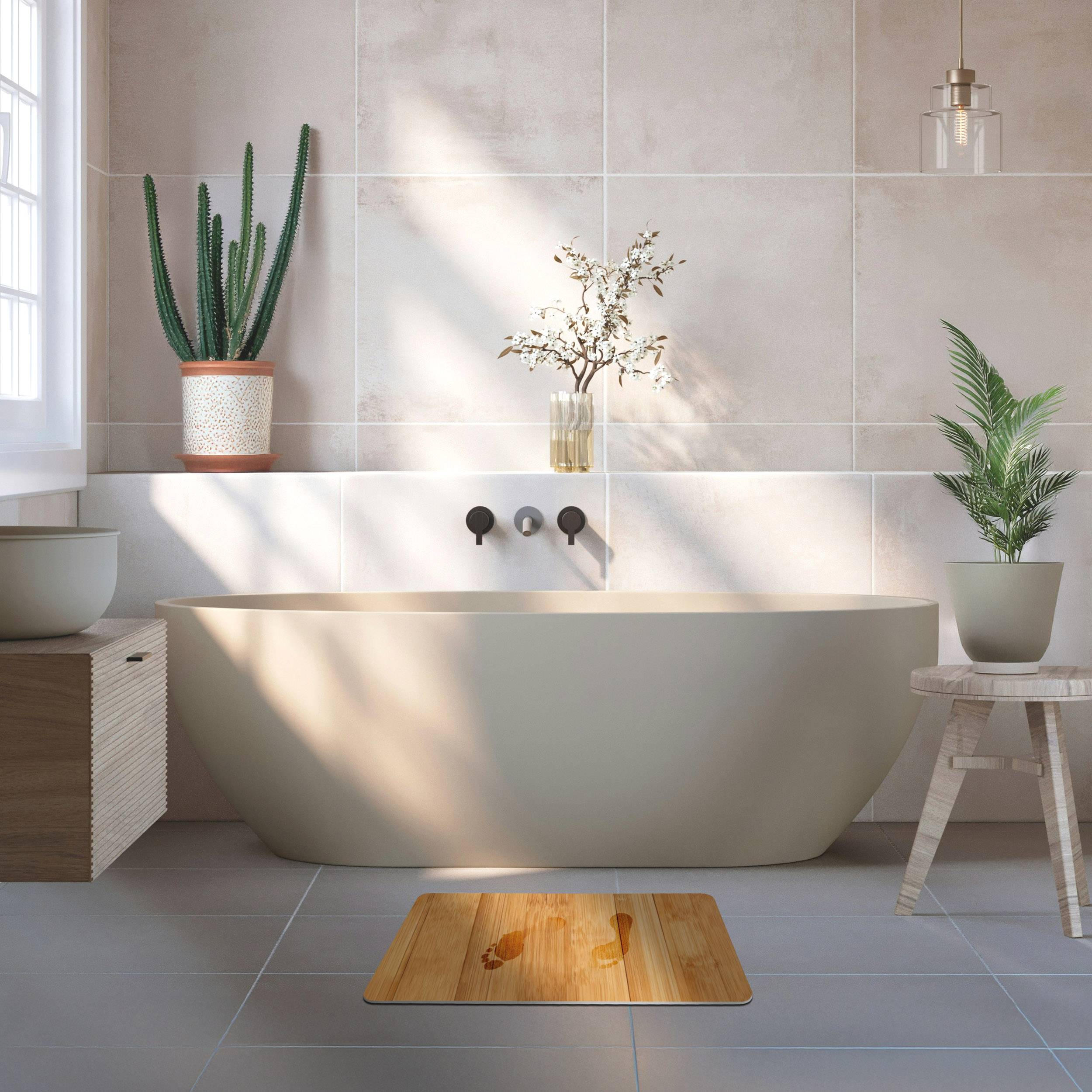 MSV Badematte Hanae Kieselgur (Diatomit), 60 x 39 cm, rutschfest, Badvorleger für Badezimmer