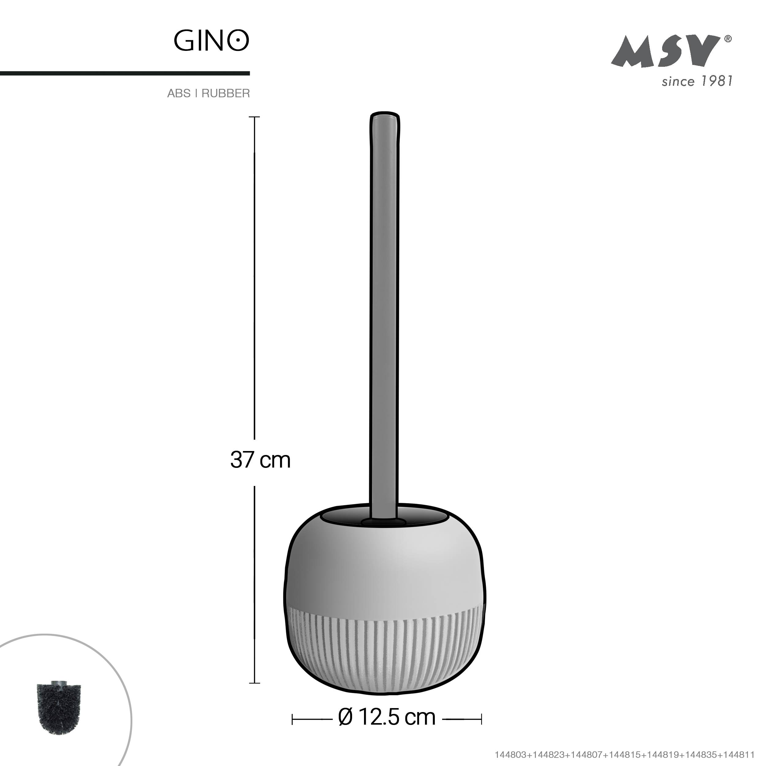 Produktbild einer Toilettenbürste mit der Bezeichnung „GINO" mit ABS-Gummihalter, Gesamthöhe 37 cm und Basisdurchmesser 12,5 cm.