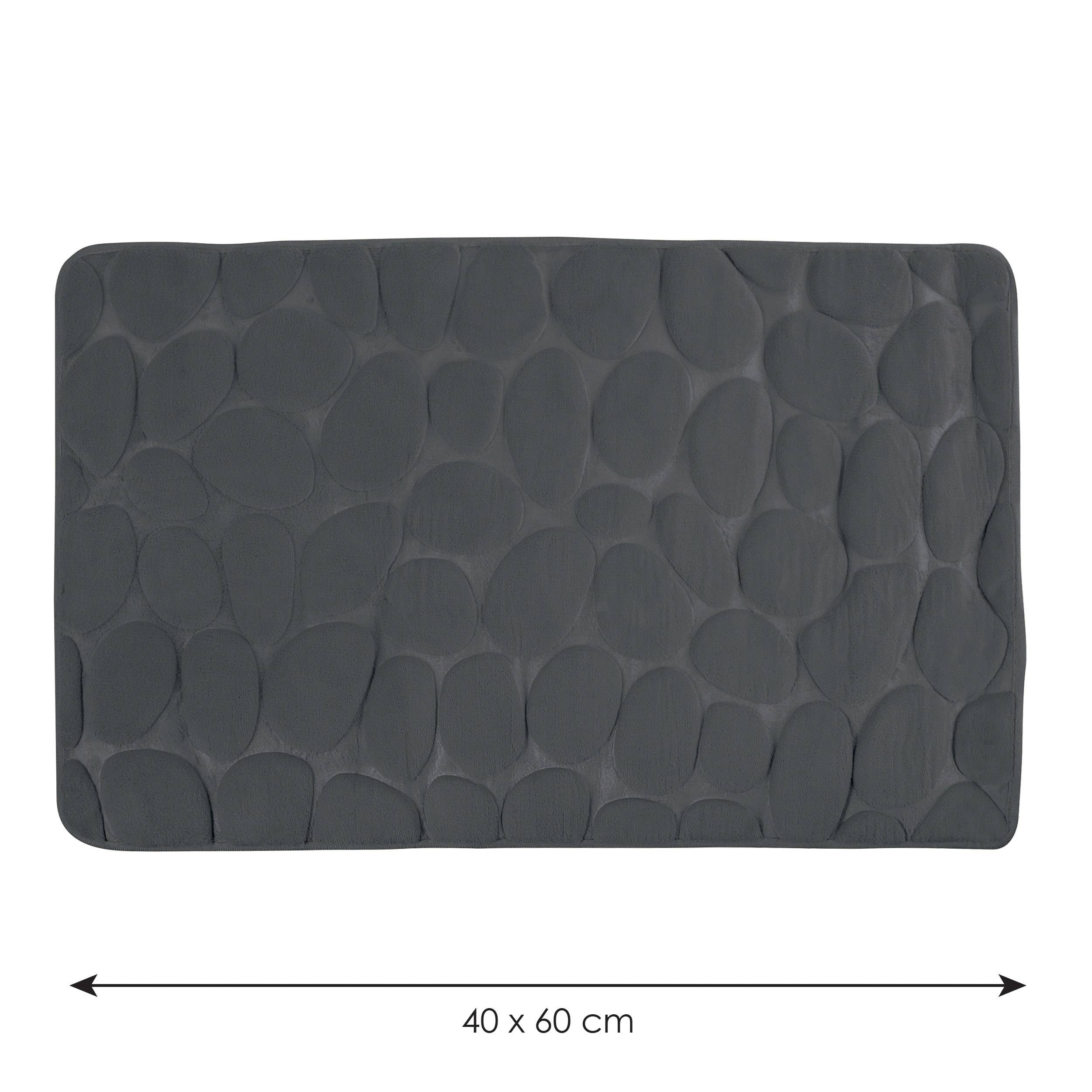 Dunkelgraue rechteckige Matte mit kieselsteinartig strukturierter Oberfläche, gekennzeichnet mit 40 x 60 cm.