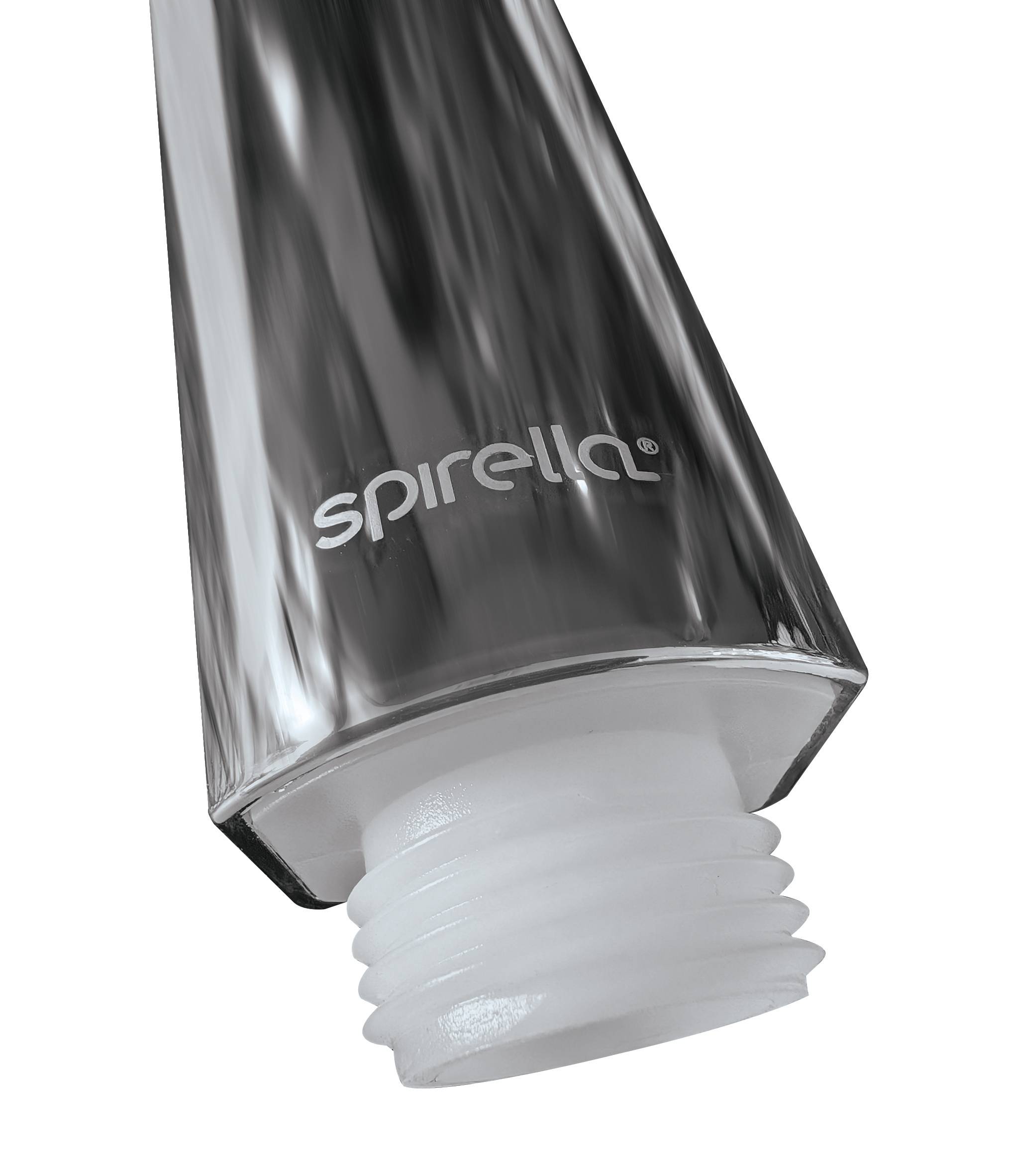 Nahaufnahme eines Spirella-Rohrs mit einer weißen Schraubkappe vor einem schlichten weißen Hintergrund.