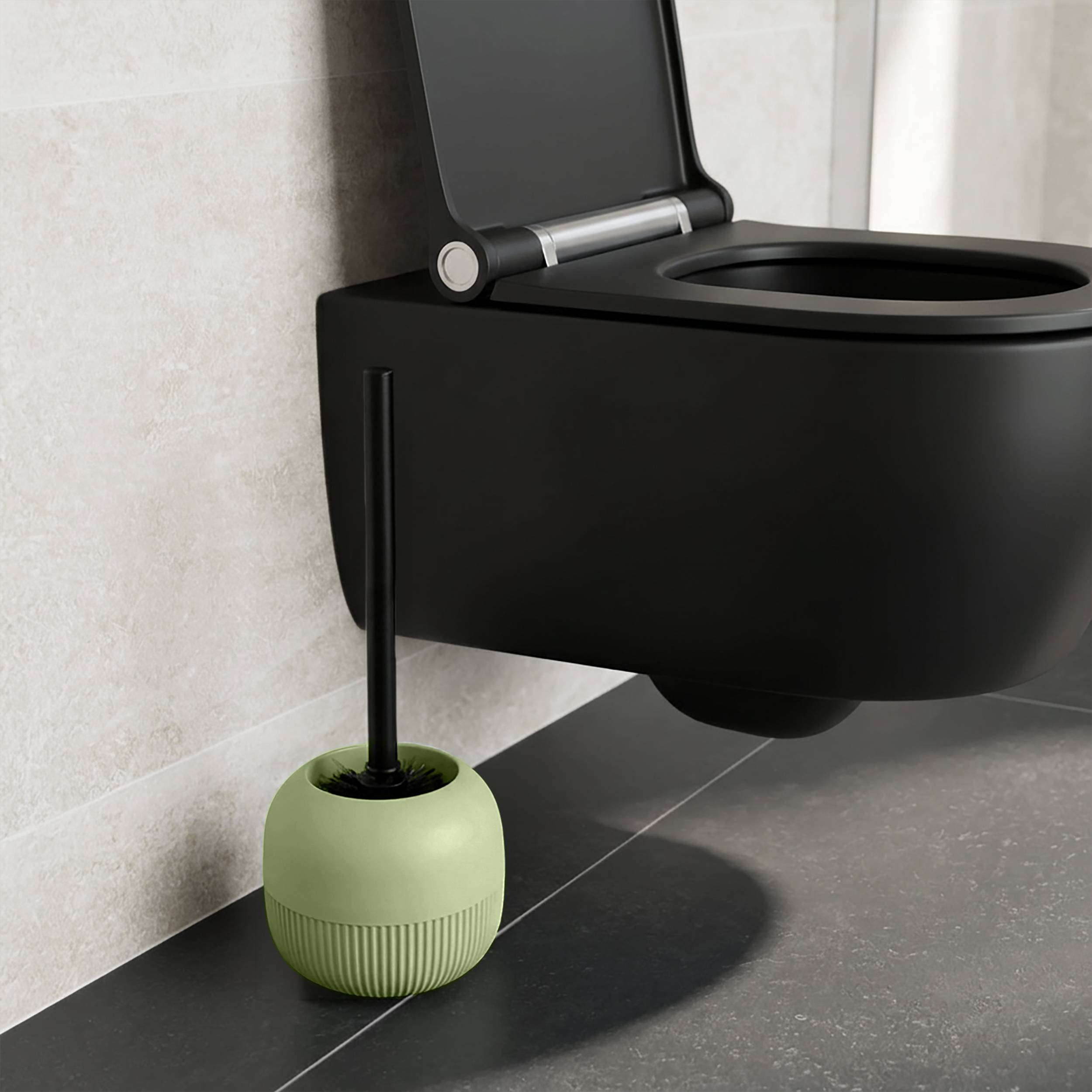 MSV - Gino Matcha Toilettenbürste - Modernes Design mit langem Griff - 9,1 x 9,1 x 37,4 cm - Grüne Farbe - Ideal für das Badezimmer - Praktisches