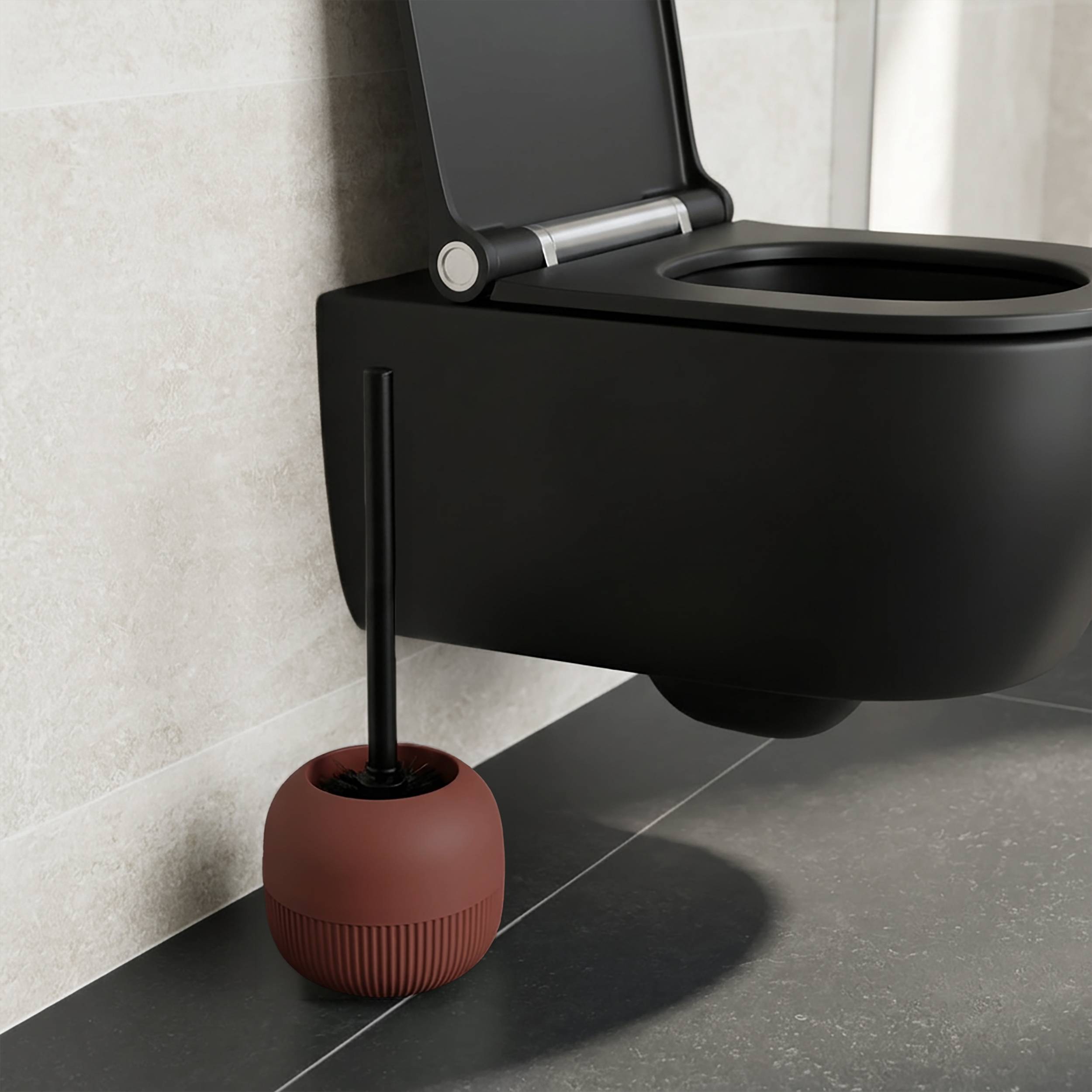 MSV - Gino Berry WC-Bürste - Wandmontiertes Hängedesign - Ø9,1 x 37,4 cm - Burgunderrot - Ergonomischer Griff &amp; austauschbarer Kopf - Hygienisch