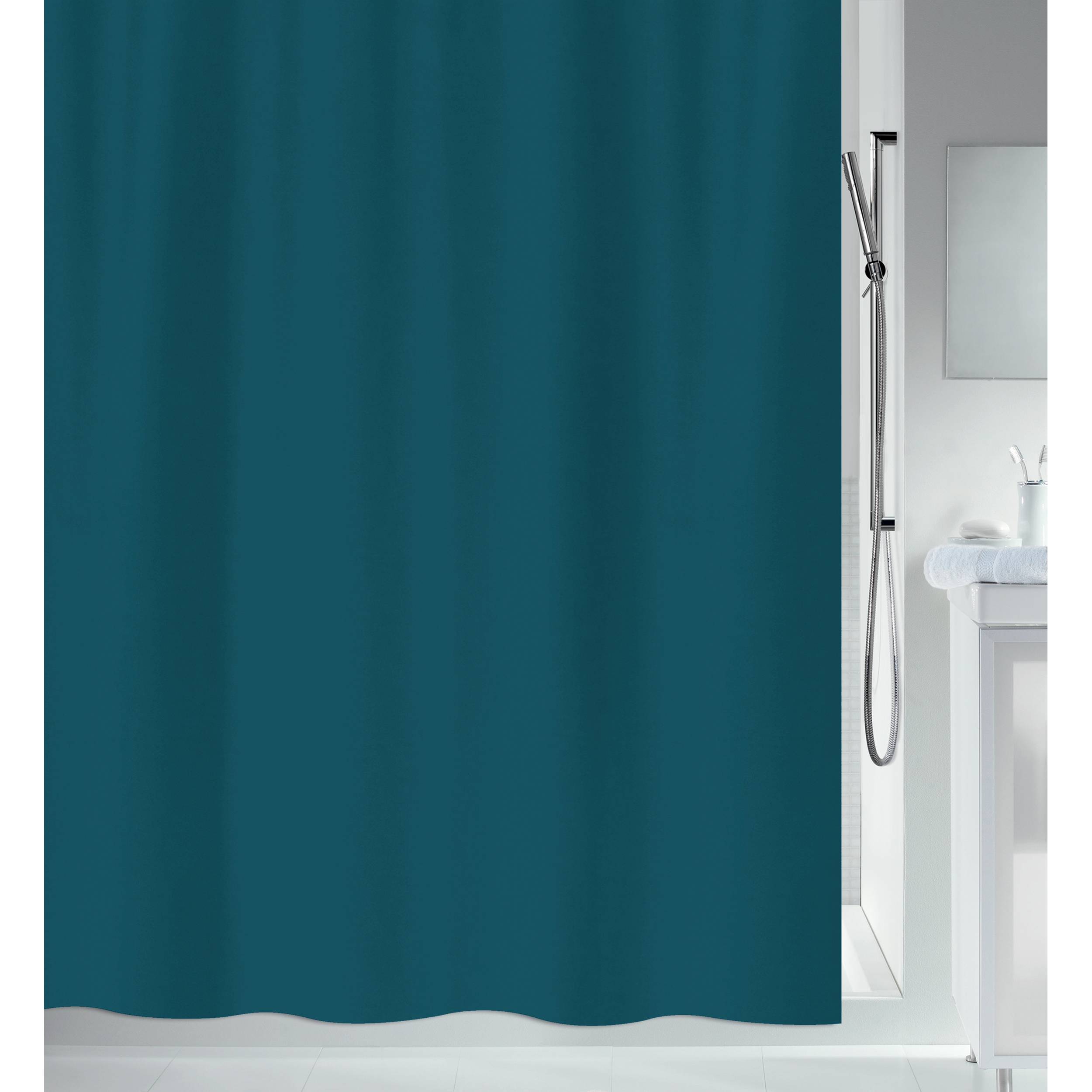 Spirella Anti-Schimmel Duschvorhang - Anti-Bakteriell, waschbar, wasserdicht - Polyester, „Primo “ 240x180cm Petrol
