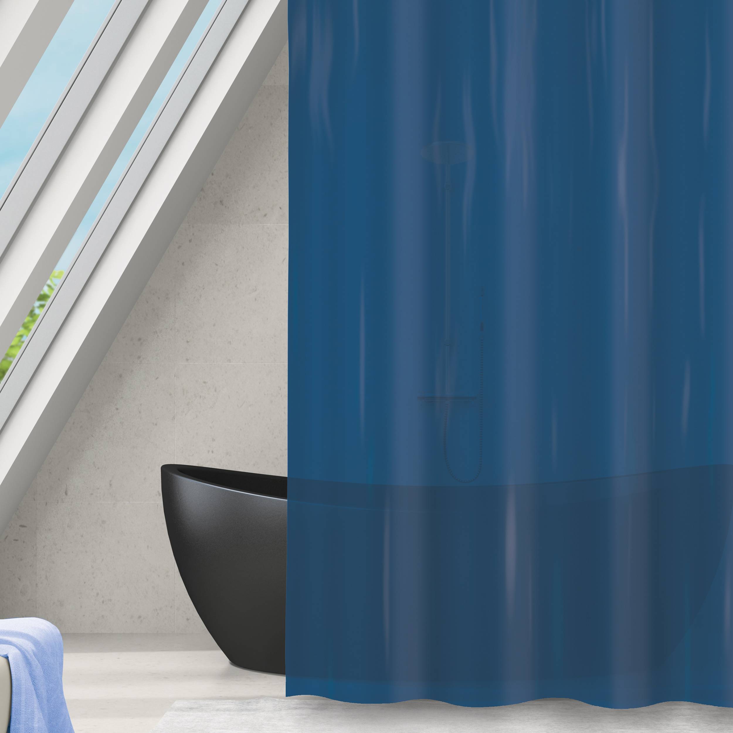 MSV Duschvorhang, Polyester, Romana, 180 x 180 cm, Dunkelblau, transparent
