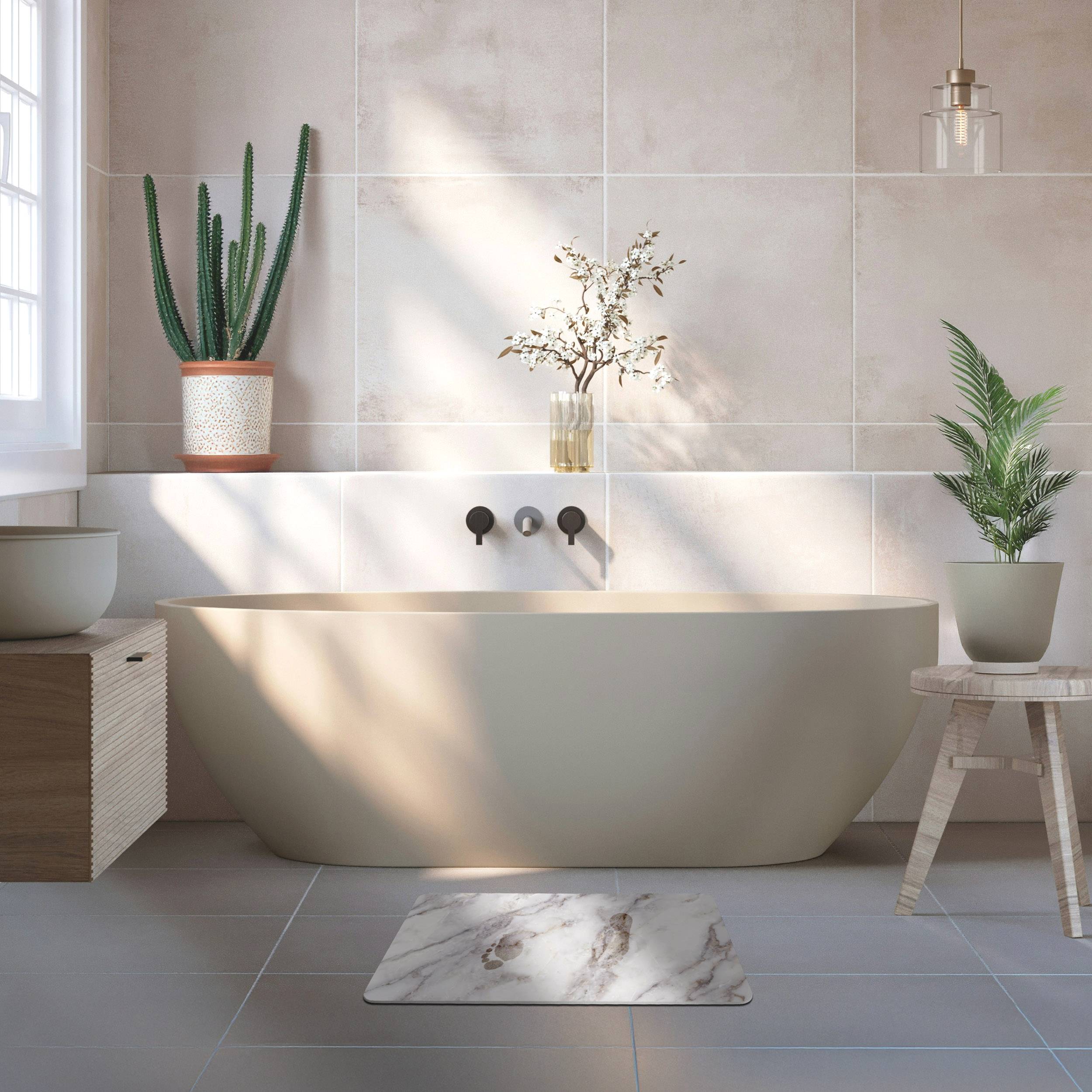 MSV Badematte Ally Kieselgur (Diatomit), 60 x 39 cm, rutschfest, Badvorleger für Badezimmer