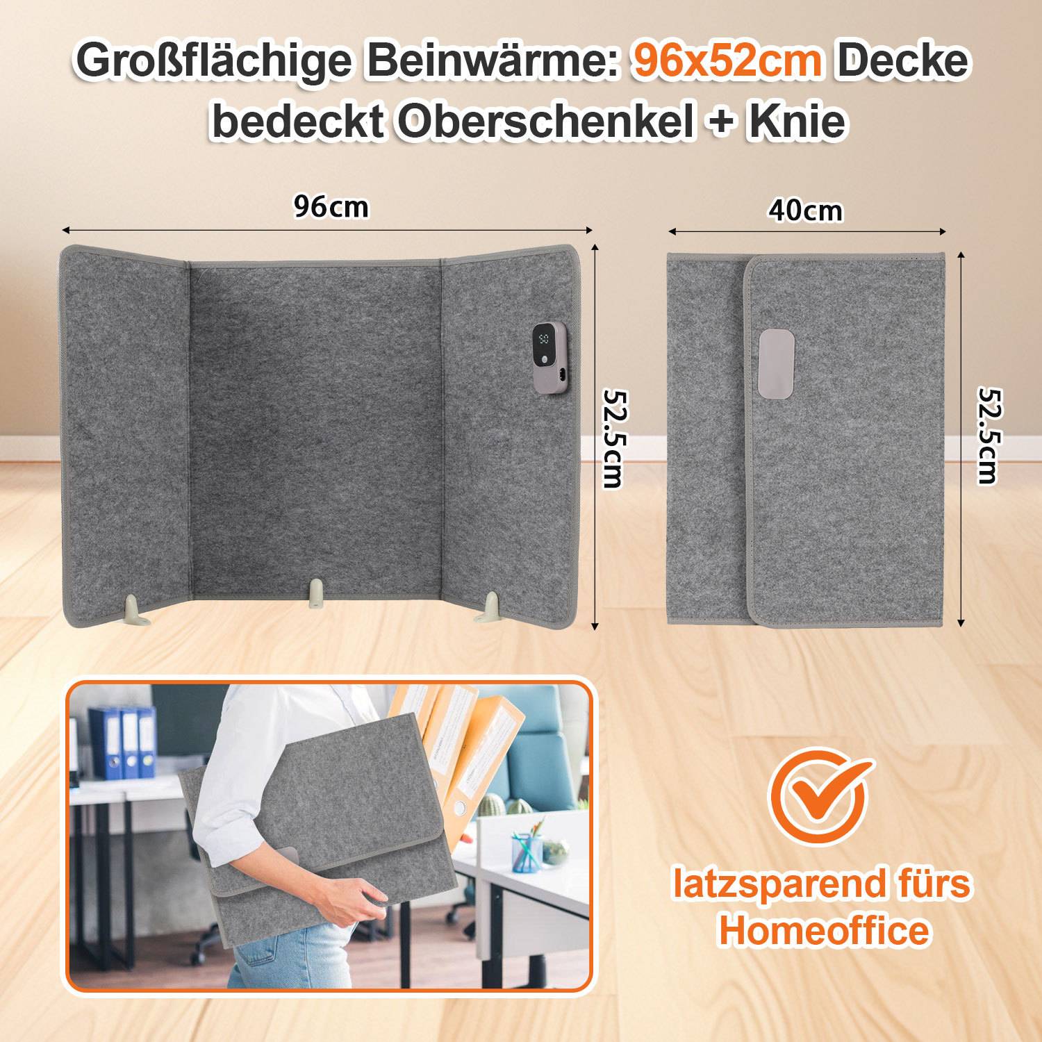 Infrarot Panel 205W Faltbare Beinheizung mit 3 Heizstufen, Timer, Kippschutz und Wärmedecke für Büro und Homeoffice