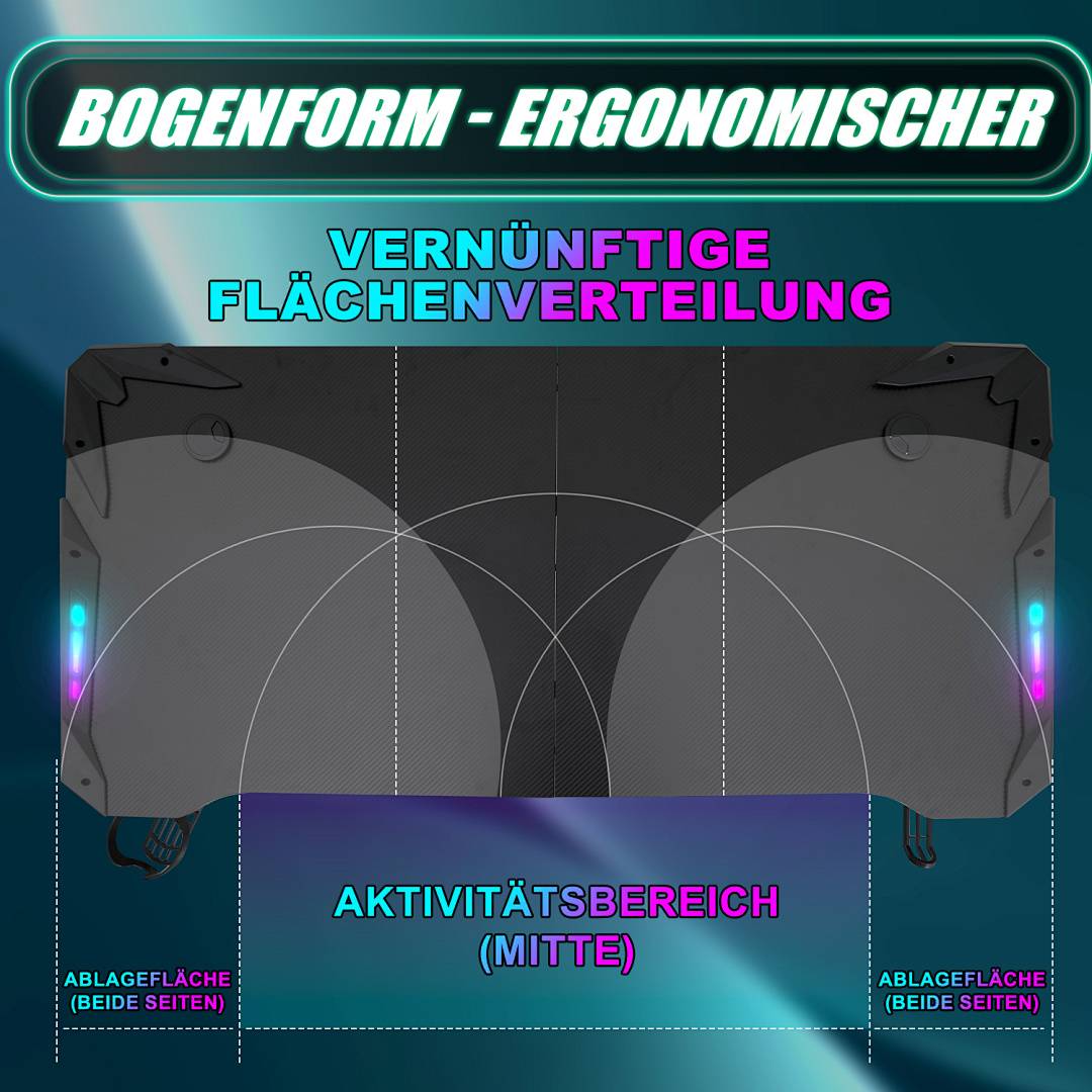 Gaming Schreibtisch 140x60 cm LED RGB K-Rohr Z-Gestell Schwarz mit Mauspad Halter