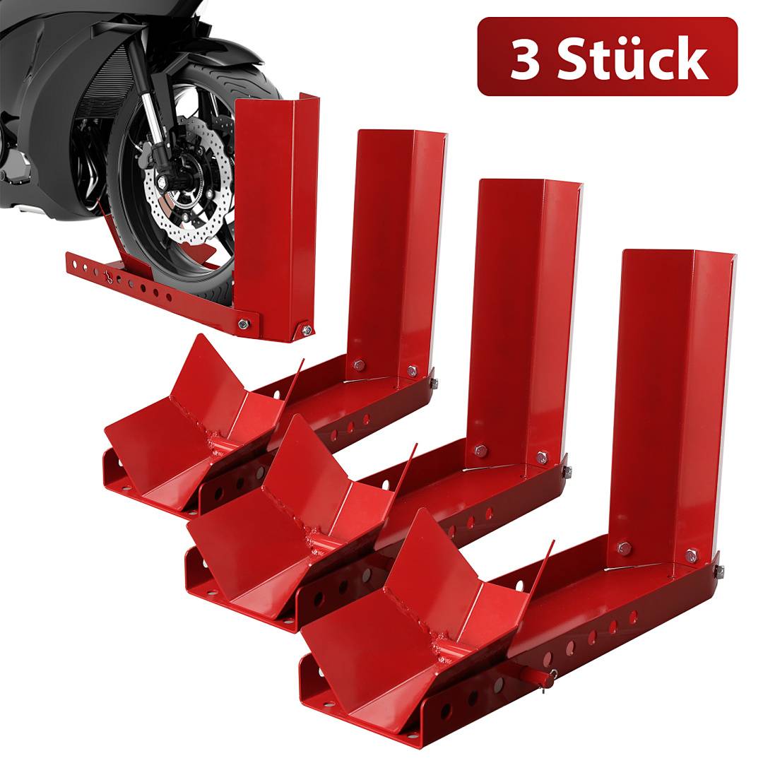 Motorradwippe Motorradständer aus 3 mm Stahl, 8-24 Zoll, verstellbare Radaufnahme, zur Bodenmontage in Garage oder Anhänger, Rot, 3 Stück