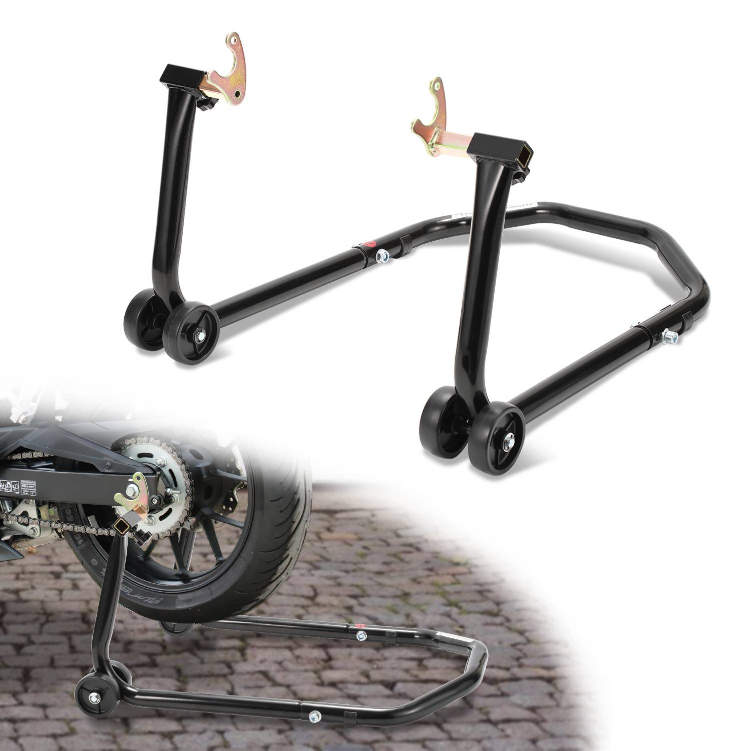Motorradständer Hinterradständer, verstellbarer Aufnahmebereich 30-40 cm, Farbe Schwarz, für Motorradpflege und Abstellen