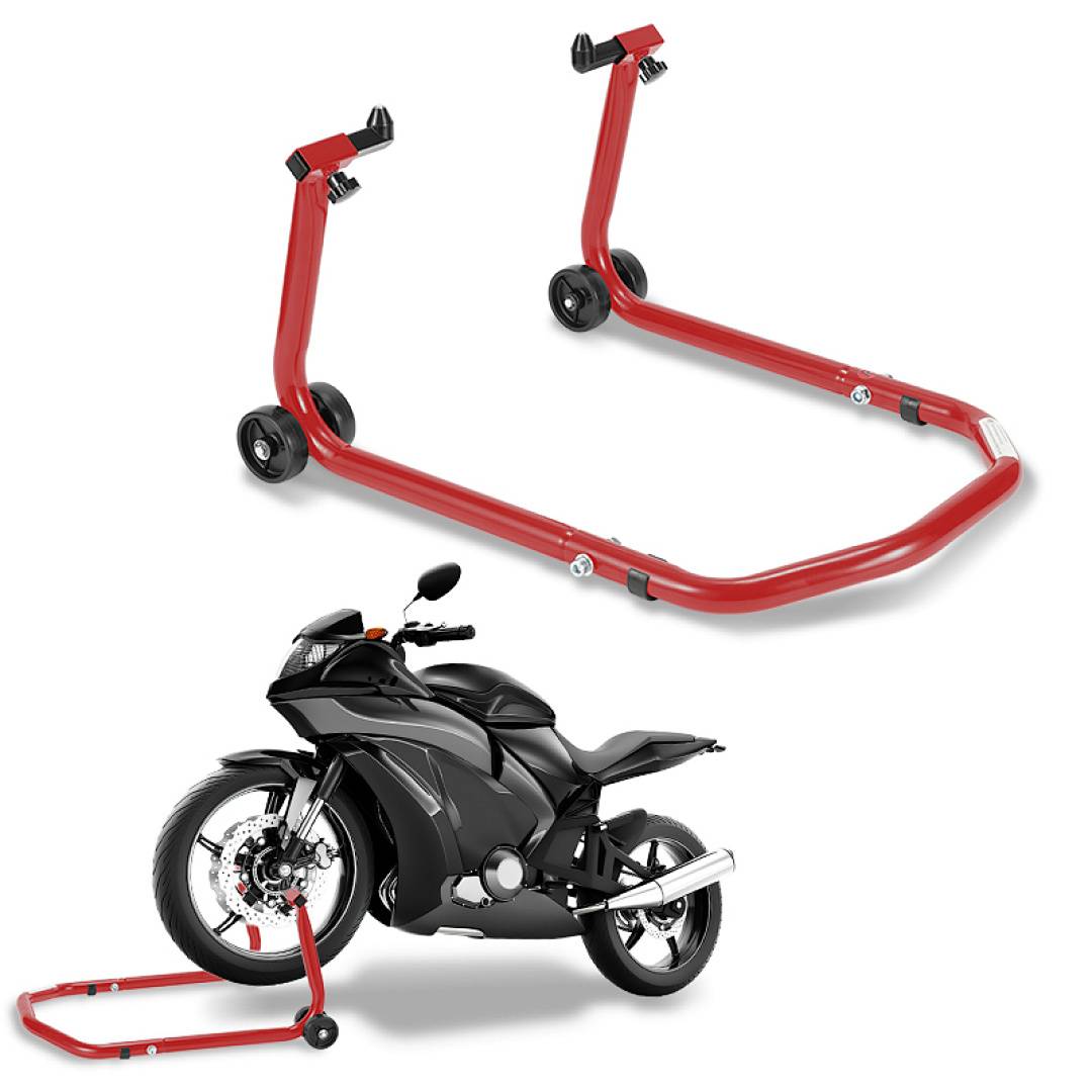 Motorradständer Vorderradständer, verstellbarer Aufnahmebereich 20-28 cm, Farbe Rot, für Motorradpflege und Abstellen, praktische Lösung für Gara
