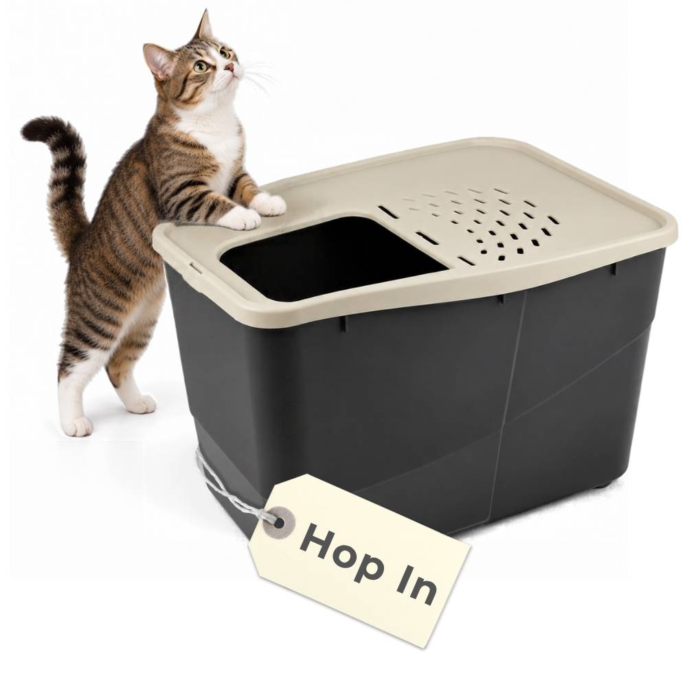 Hop In Katzenklo XXL große Katzen Klo Hoch Katzentoilette geschlossen Katzenklo mit Deckel Katzentonne Oben Einstieg Katzen WC Top Eingang