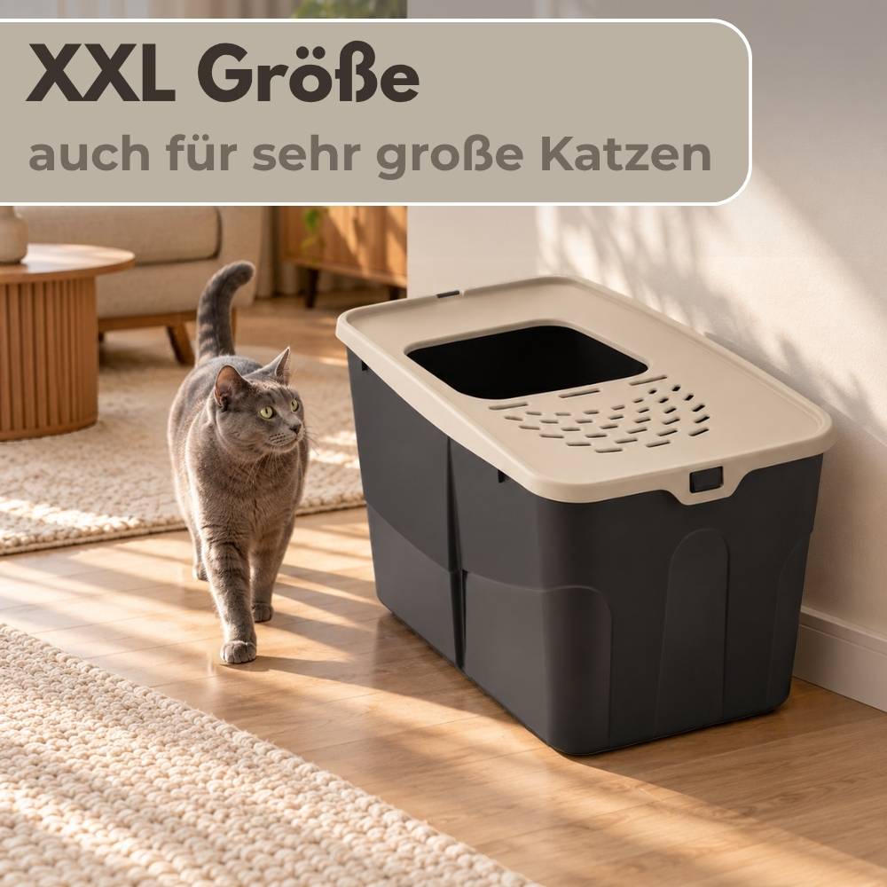 Hop In Katzenklo XXL große Katzen Klo Hoch Katzentoilette geschlossen Katzenklo mit Deckel Katzentonne Oben Einstieg Katzen WC Top Eingang
