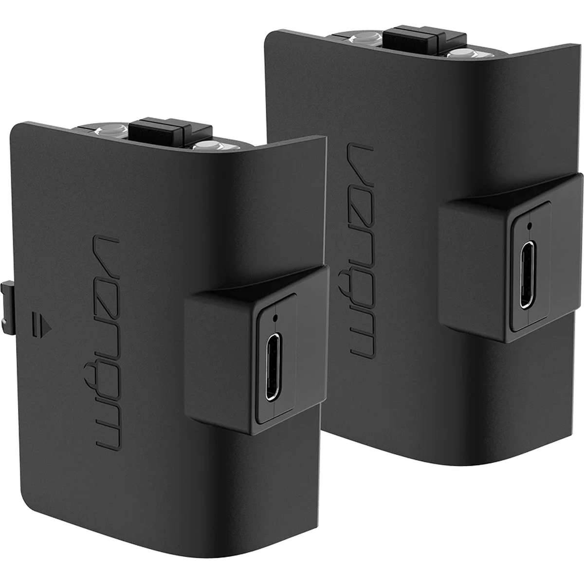 Zwei schwarze rechteckige Adapter mit USB-C-Anschlüssen und 