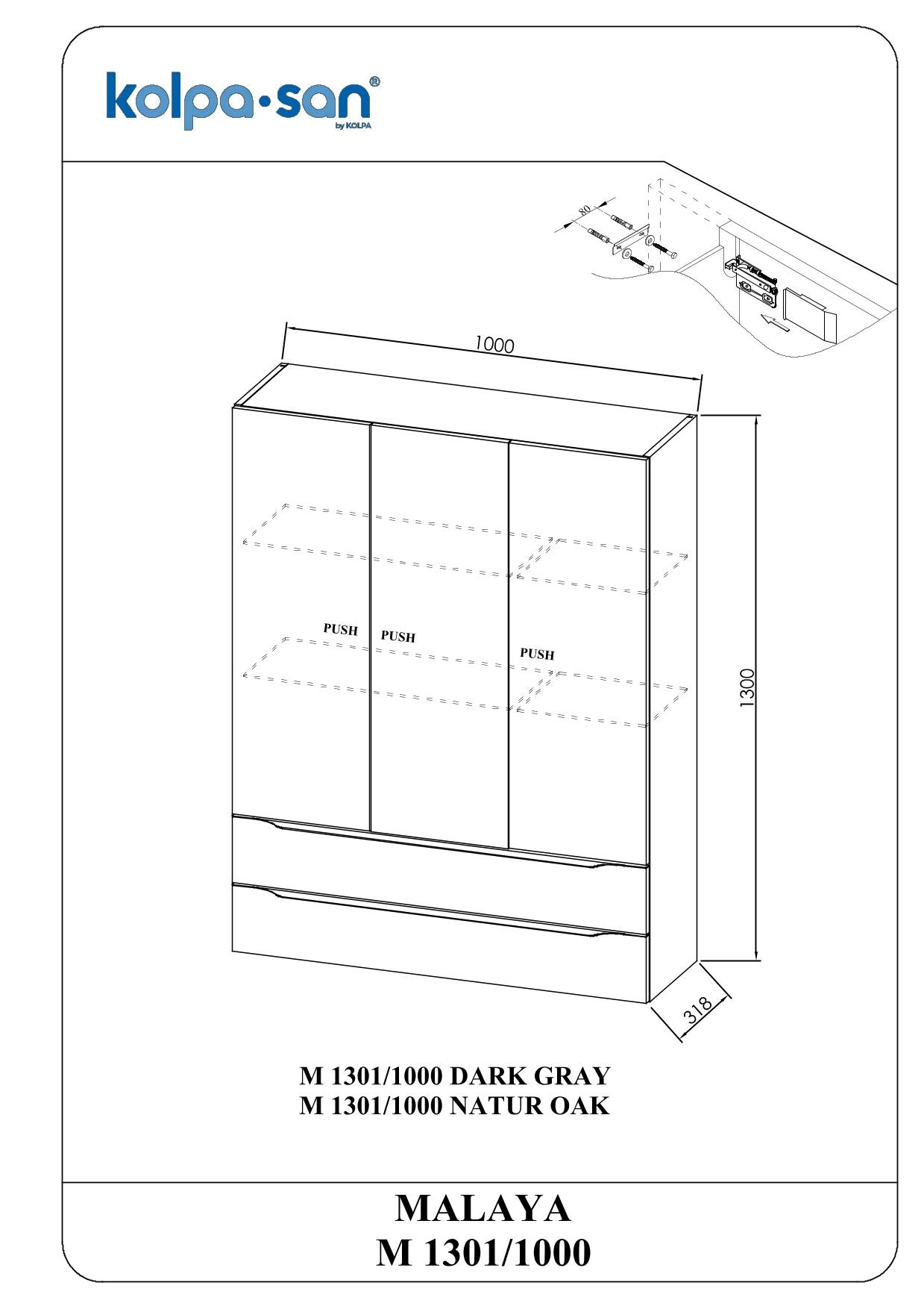 Kolpa MALAYA Schrank mit Tür und Schubladen M 1301/1000 DARK GREY