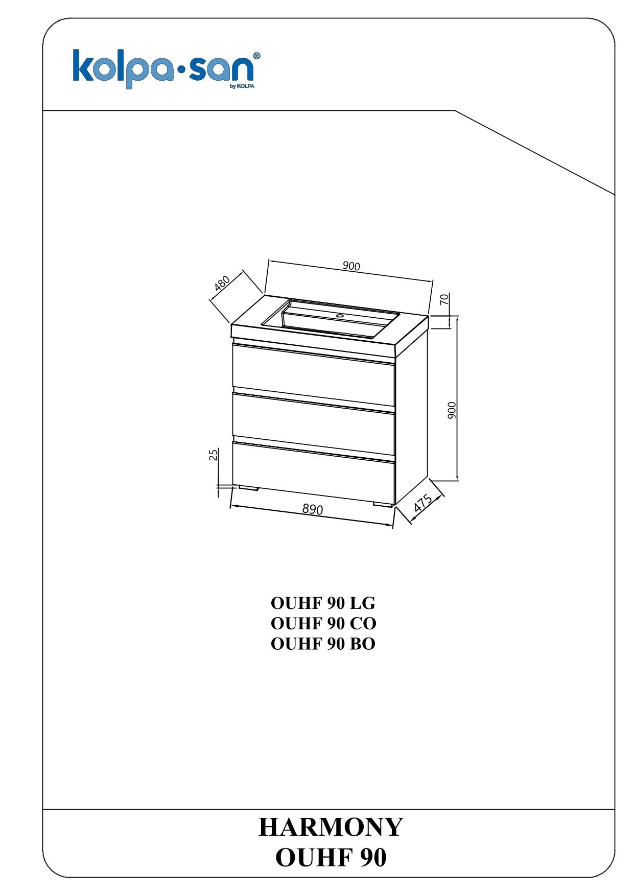 Kolpa HARMONY Schrank mit Waschbecken (stehend auf Füßen) OUHF 90 BO