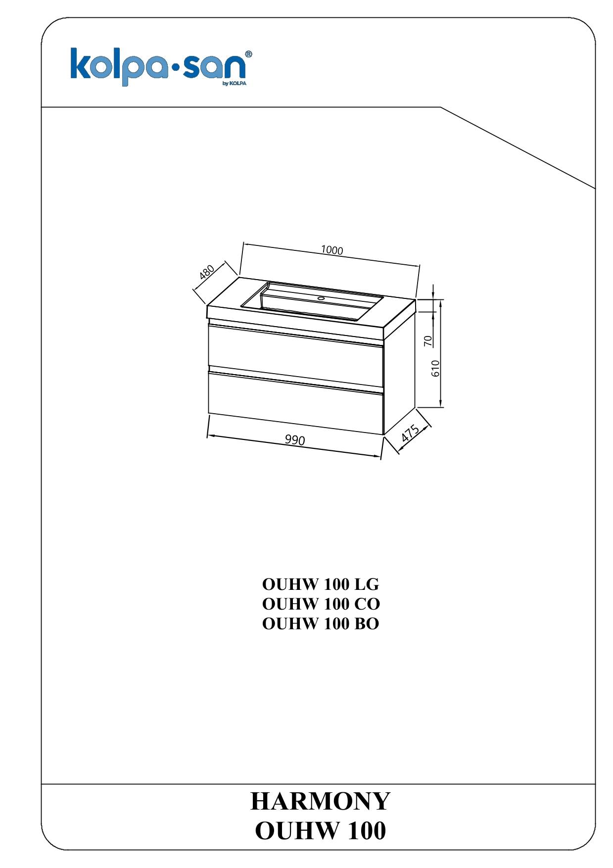 Kolpa HARMONY Schrank mit Waschbecken (hängend) OUHW 100 LG