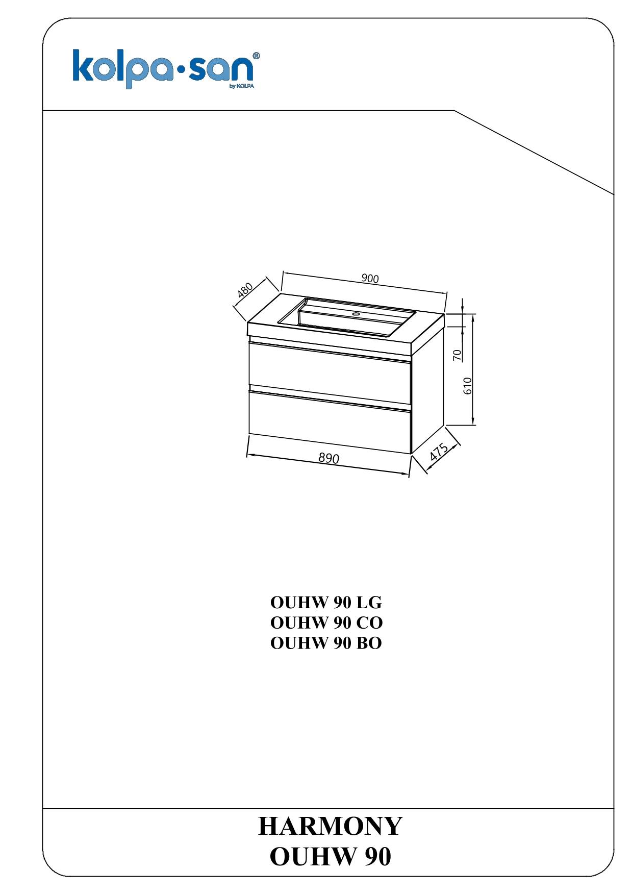 Kolpa HARMONY Schrank mit Waschbecken (hängend) OUHW 90 CO