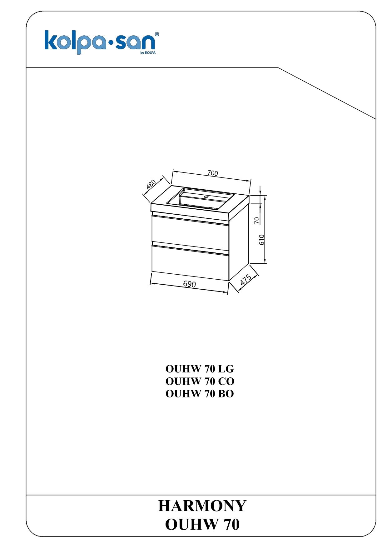 Kolpa HARMONY Schrank mit Waschbecken (hängend) OUHW 70 LG