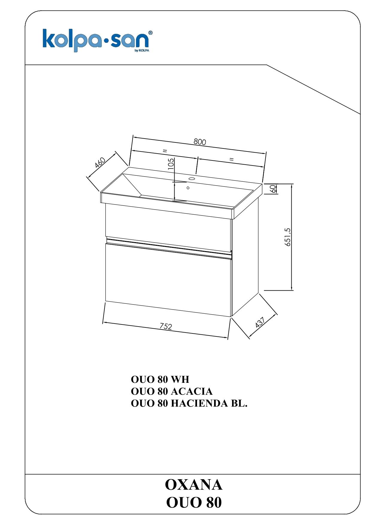 Kolpa OXANA Schrank mit Waschbecken OUO 80 WH