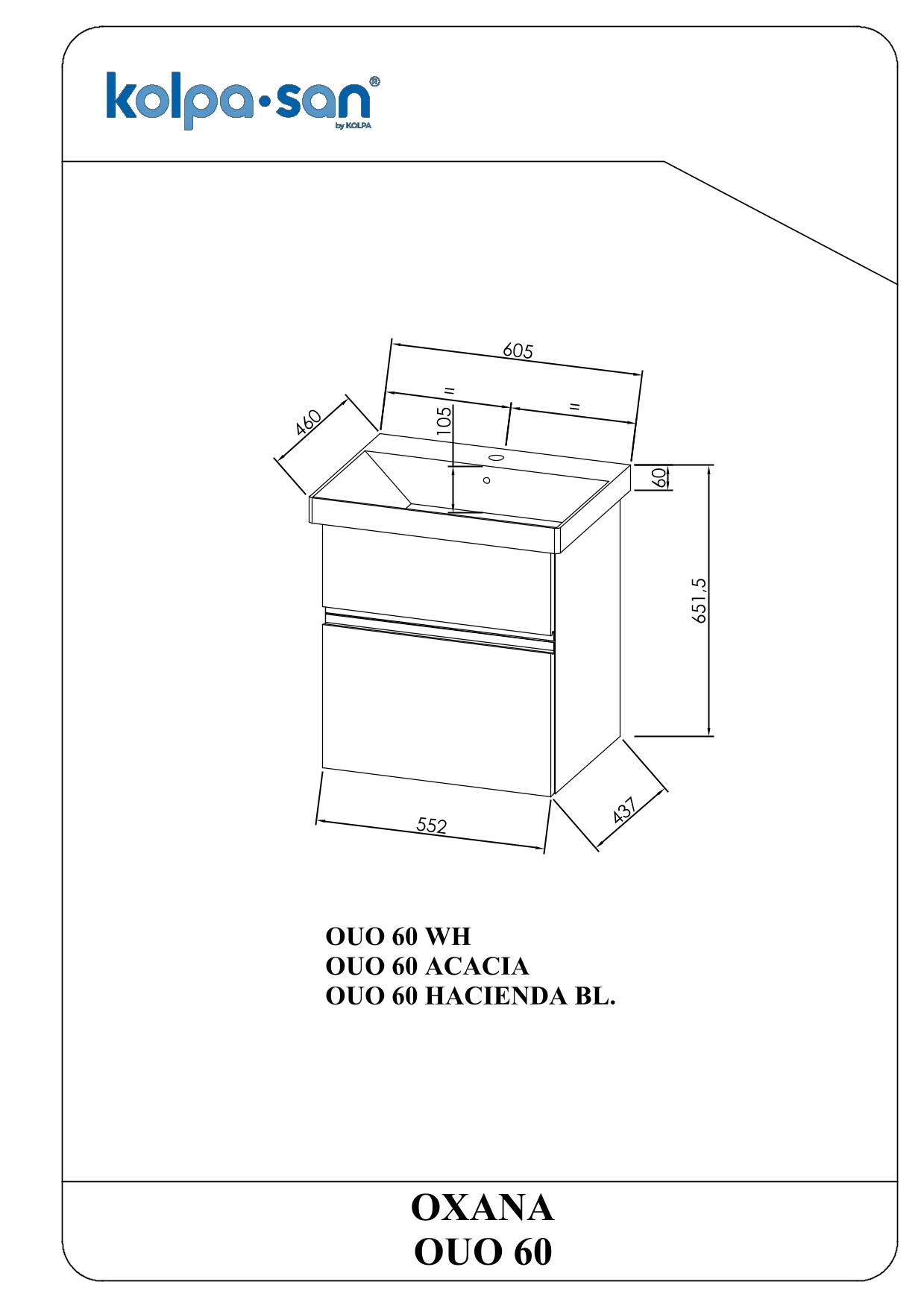 Kolpa OXANA Schrank mit Waschbecken OUO 60 ACACIA LIGHT