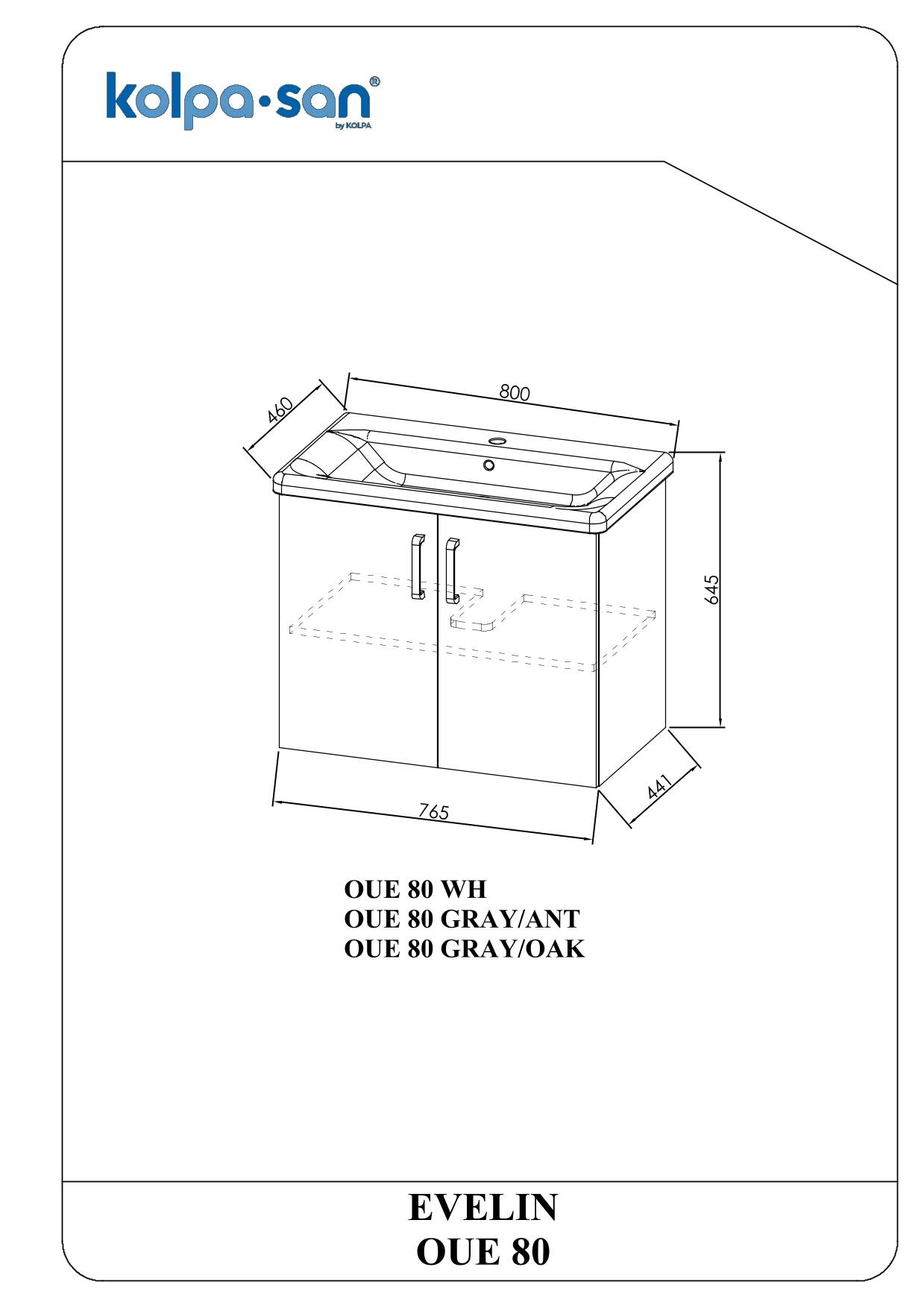 Kolpa EVELIN Schrank mit Waschbecken OUE 80 WH