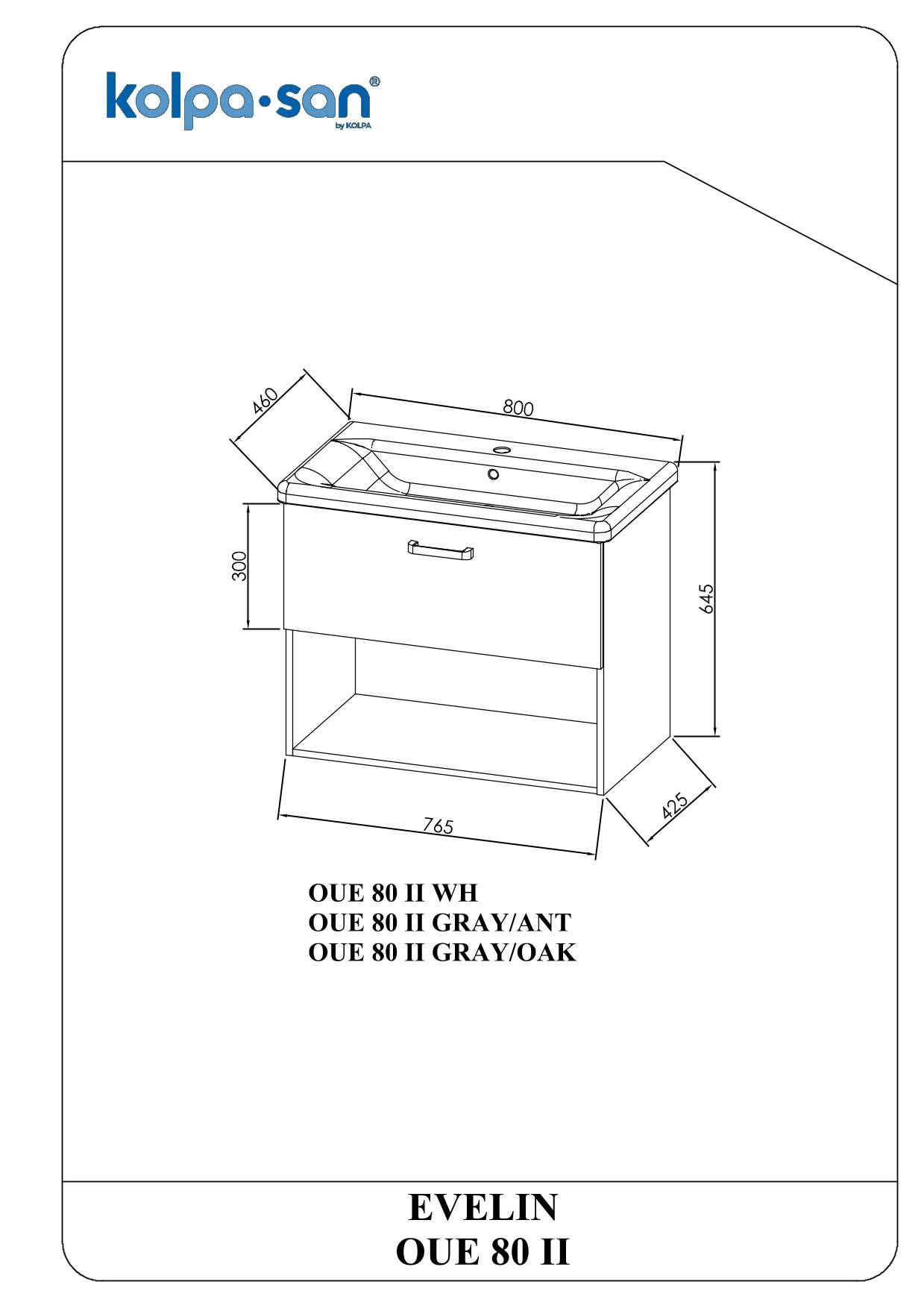 Kolpa EVELIN Schrank mit Waschbecken OUE 80 II WH
