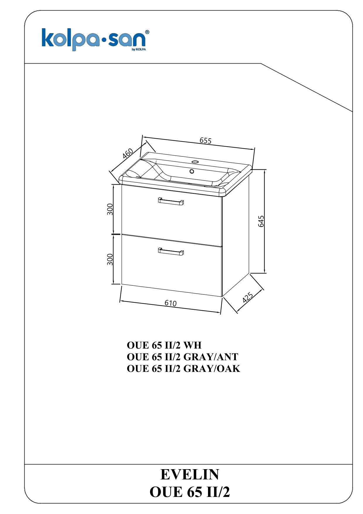 Kolpa EVELIN Schrank mit Waschbecken OUE 65 II/2 WH