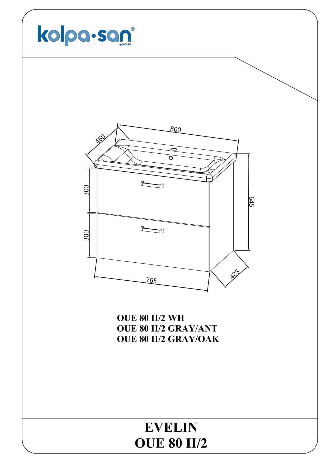 Kolpa EVELIN Schrank mit Waschbecken OUE 80 II/2 GRAY/ANT