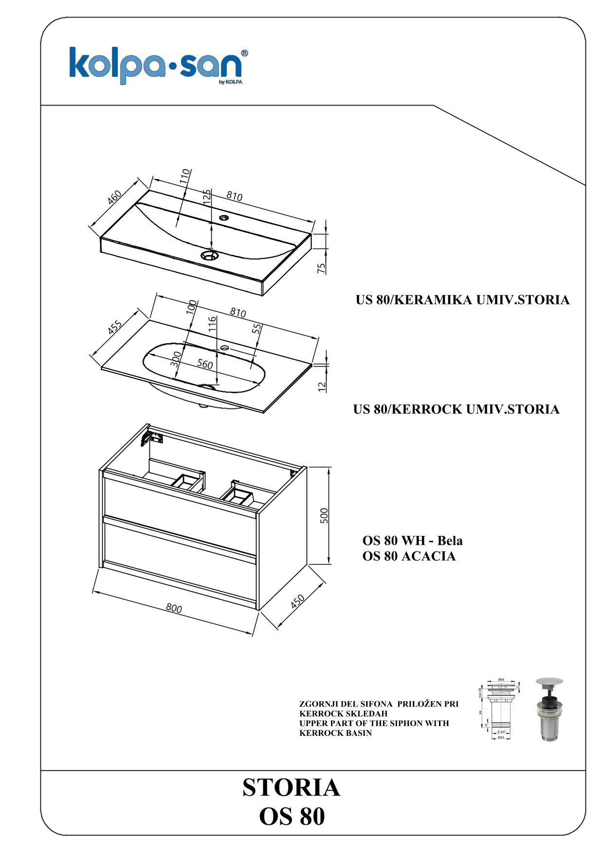 Kolpa STORIA Waschtischunterschrank mit zwei Schubladen OS 80 WH