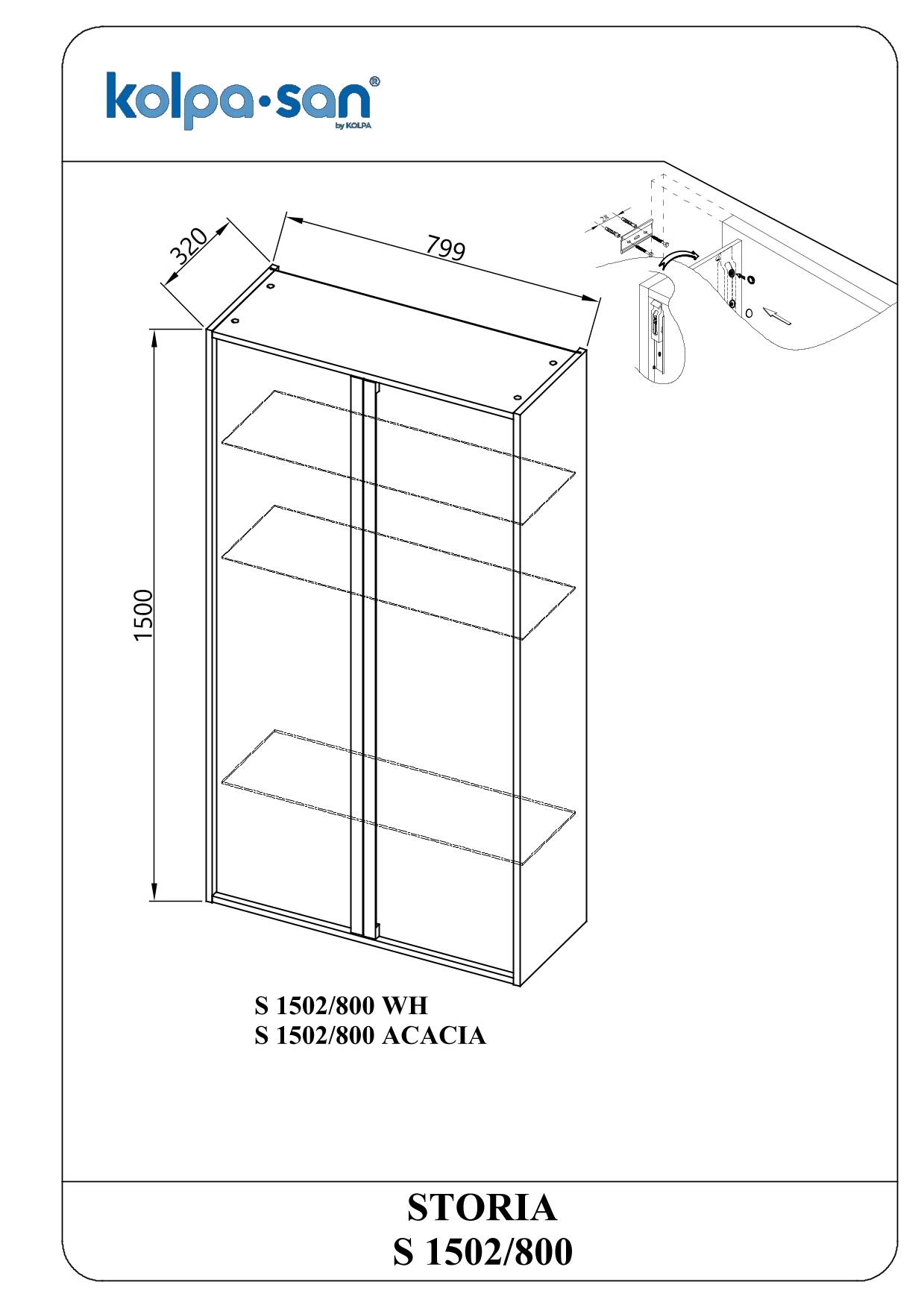 Kolpa STORIA Schrank mit Tür S 1502/800 WH